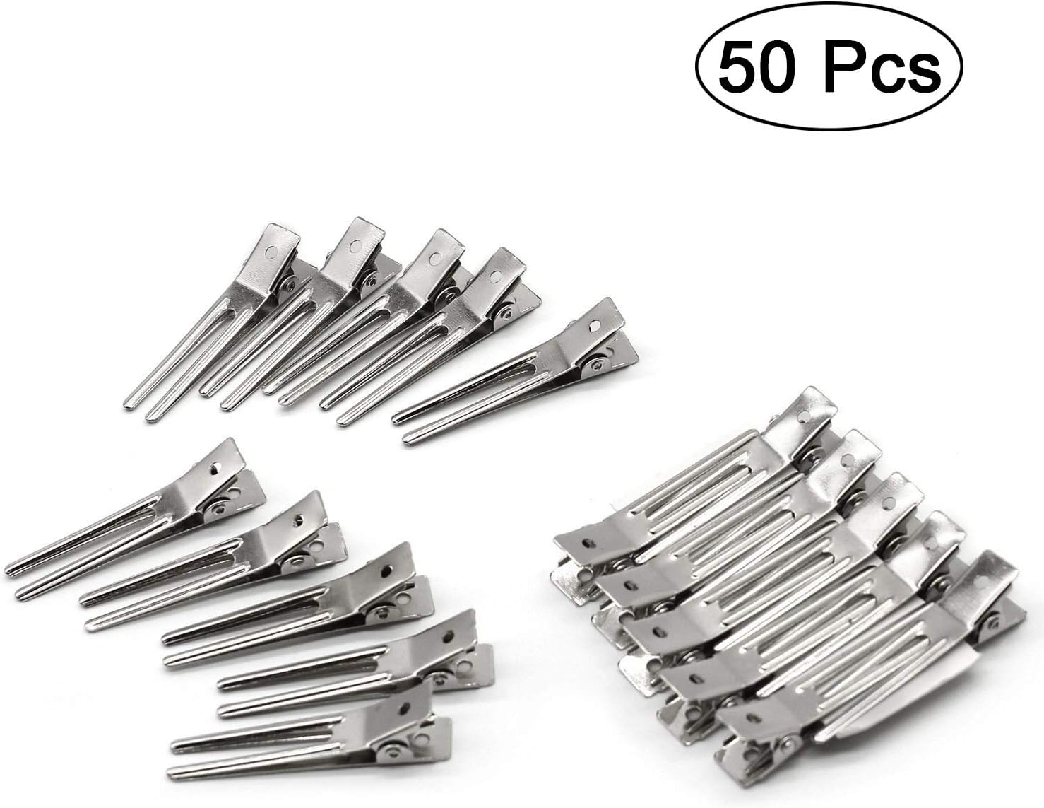 50Pcs Hairdressing Double Prong Curl Clips, 1.8Inch Curl Setting Section Hair Clips Metal Alligator Clips Hairpins for Hair Bow Great Pin Curl Clip Styling Clips for Hair Salon Barber (Silver) image number 5