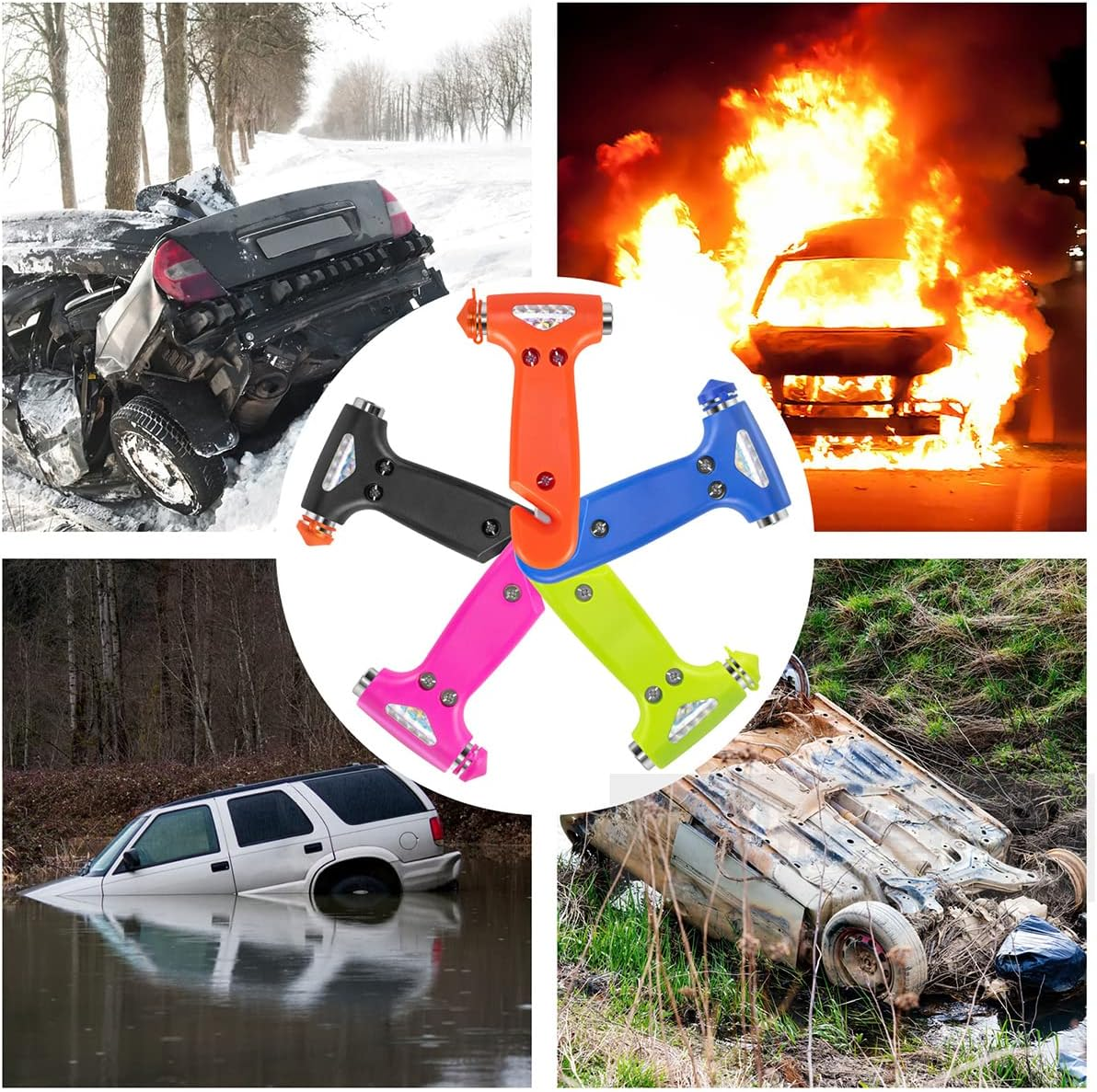 BELOMI 2 Pack Car Safety Hammer, Emergency Escape Tool with Window Breaker and Seat Belt Cutter, 5-In-1 Auto Multifunctional Escape Hammer for Accident, Vehicle Survive Accessories (Green) image number 4