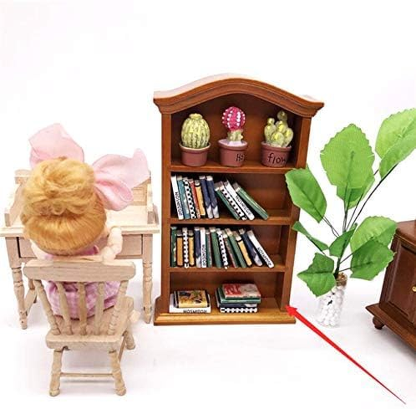 Eatingbiting Adult Scene 1:12 Handmade Dollhouse Miniature Furniture Wooden Bookcase Wood Shelf Cabinet Mini Wooden Pretend Play Four Floors Bookshelf Toy Dollhouse Furniture Accessory Doll House Deco image number 4