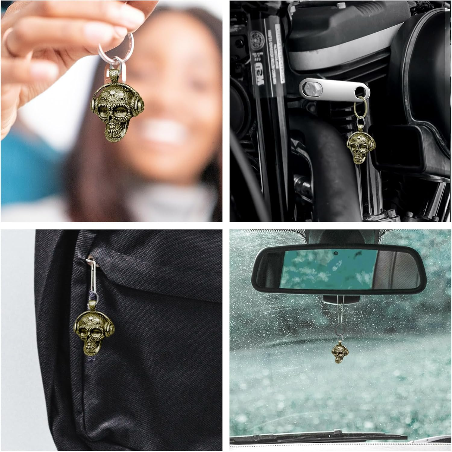 Motorcycle Guardian Luck Bell Rock Skull Biker Gremlin Bell Car Key Chain Ring Accessories with Motorcycle Bell Hanger image number 5
