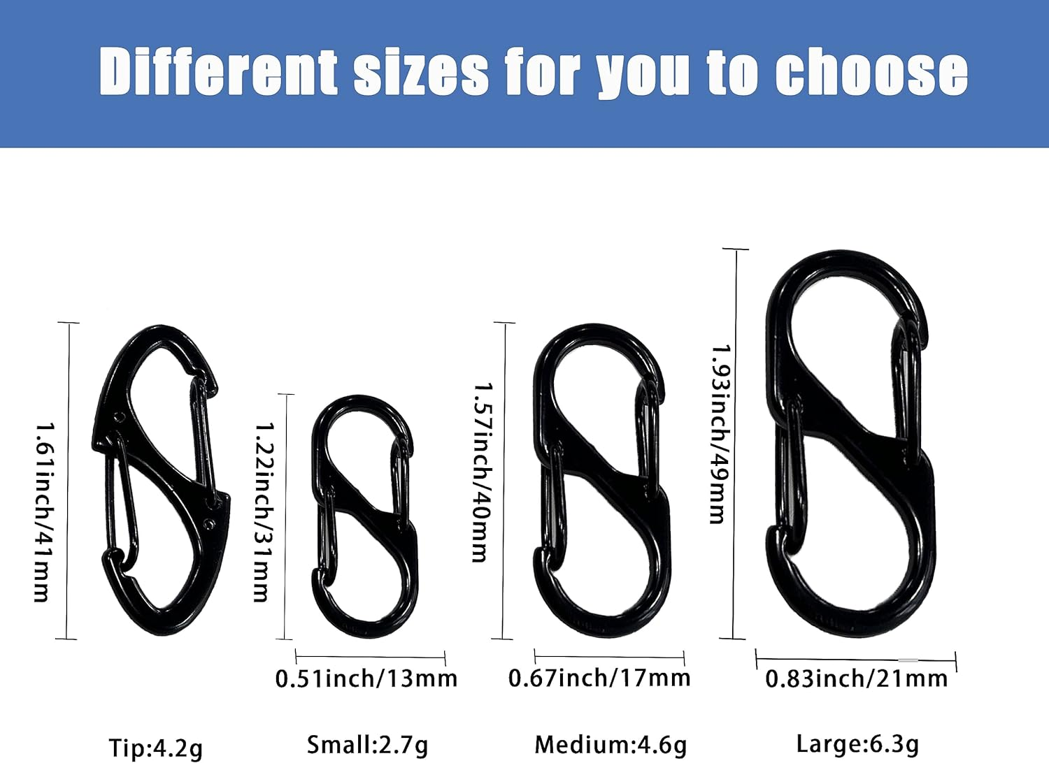 S Carabiner,Black Double Sided S Biner Keychain 6 Pieces Stainless Zipper Clips anti Theft for Keys Backpacks image number 6