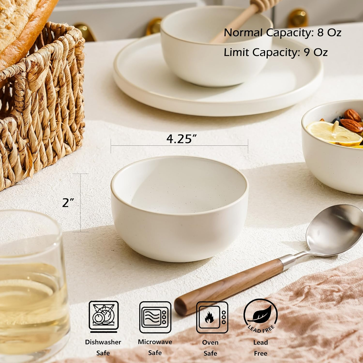 S&Q'S Ceramics Ceramic Small Bowls for Kitchen, Set of 6, 10 Ounces Small Ceramic Bowls for Condiments, Dipping, Side Dishes (Glazed Matte Off-White), (TSW) image number 6