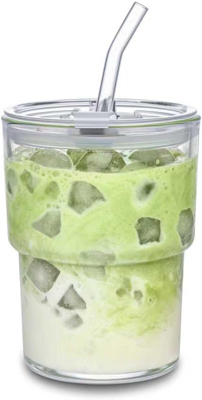 13Oz Glass Tumbler with Straw and Lid Sealed, Carry on Reusable Iced Coffee Cups,Thick Wall Glass Coffee Drinking Glassware Cups image number 6