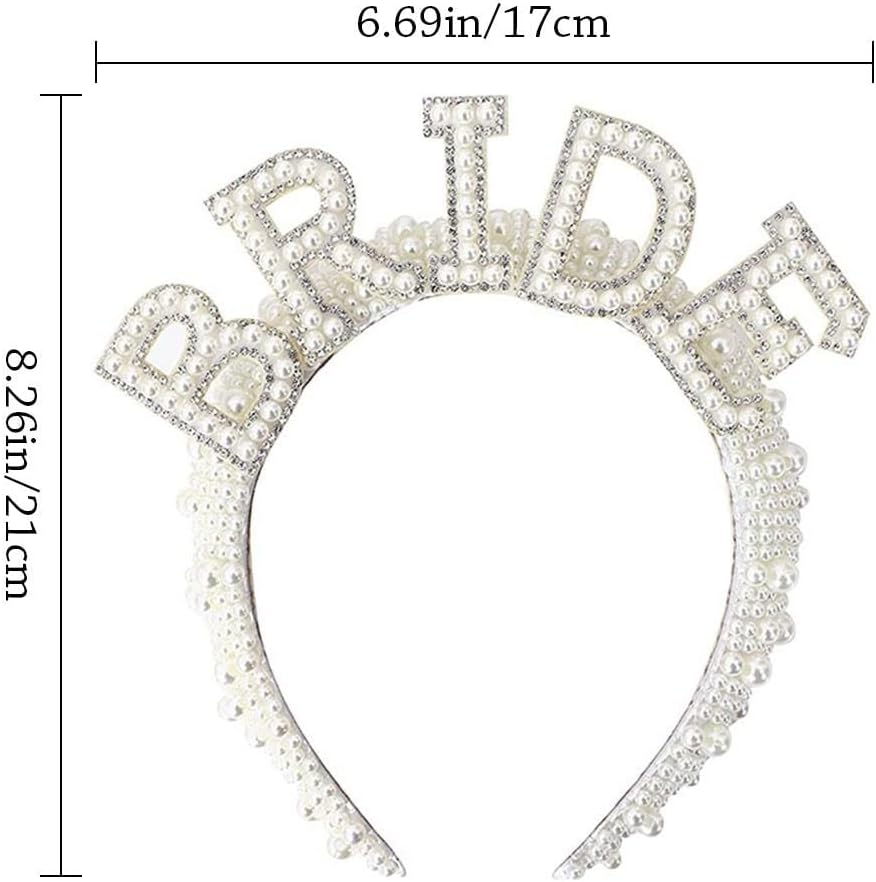 Homesogood Pearl Bride Headband Decoration,Elegant Bachelorette Party Decorations Pearl Bridal Hairband Ornament Bride Accessories for Wedding