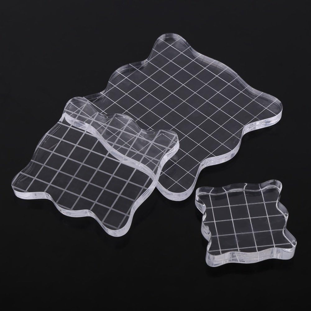 Acrylic Stamp Block with Grips and Grid Square Shape Transparent Acrylic Block Pad Essential Tool for Stamping and Scrapbooking (10 * 10Cm) image number 4