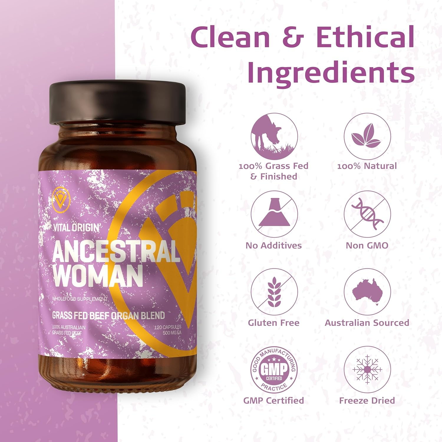 Ancestral Woman Beef Organ Blend Capsules - 100% Grass Fed Australian Superfood Ovary, Uterus, Liver, Spleen, Kidney & Whole Blood &ndash; Natural Source of Iron, B12, Vitamin A, Selenium & Biotin - 120 Capsules. image number 6