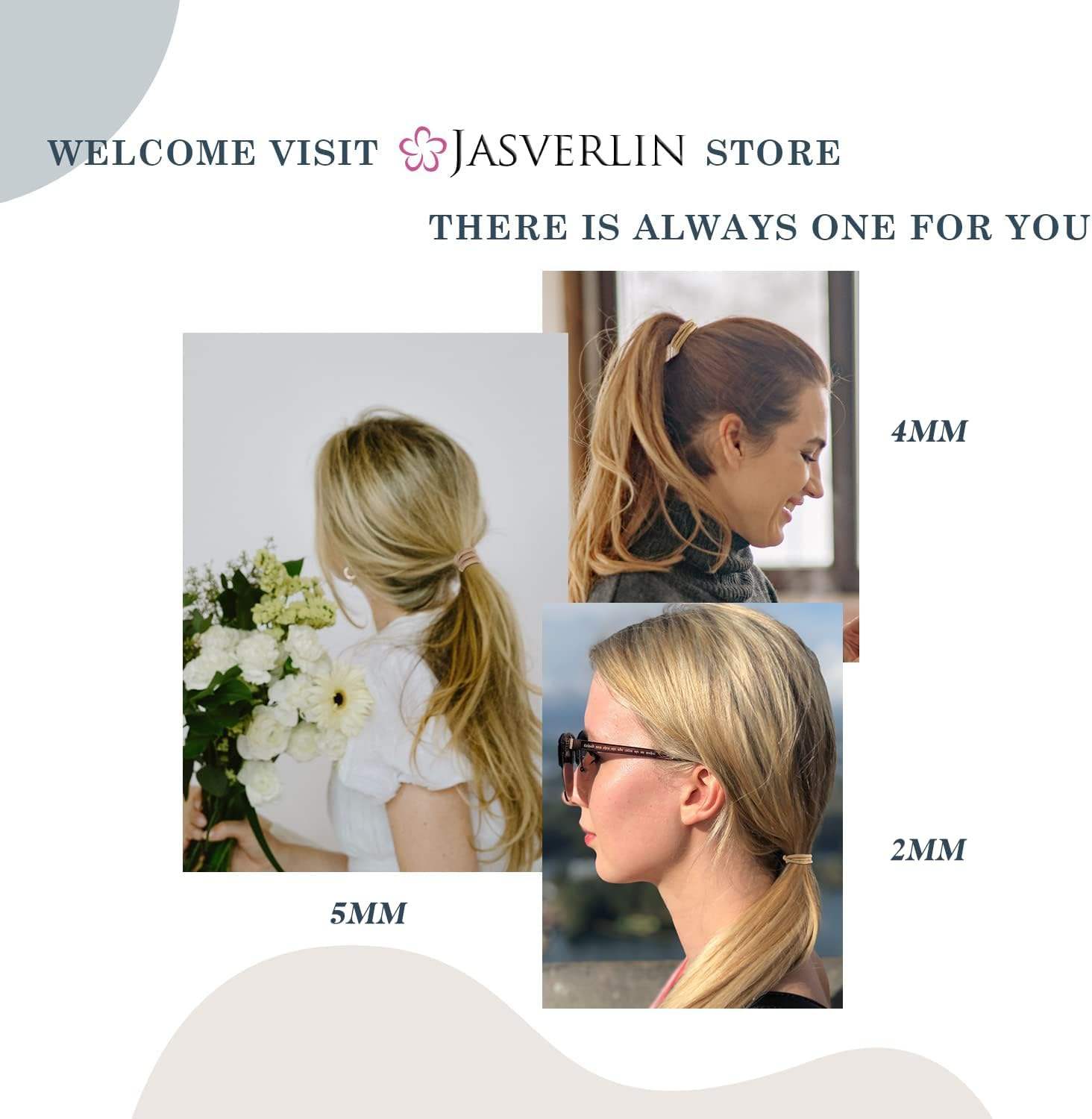 Black Thick Hair Ties - 5Mm Thickness Elastics Ponytail Holders for Women Girls Curly Texture Rubber Bands Durable Stretchy Nylon Hairties for Braids 48 Count image number 1