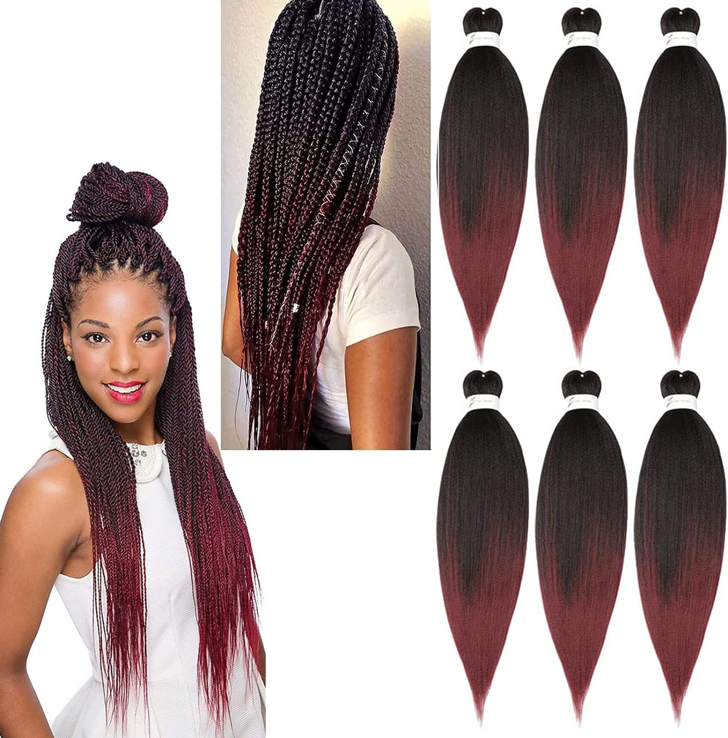 Pre Stretched Braiding Hair 26'' Easy Braid 6 Packs Professional Itch Free Synthetic Fiber EZ Braids Yaki Texture Knotless Braiding Hair Extensions (1B)