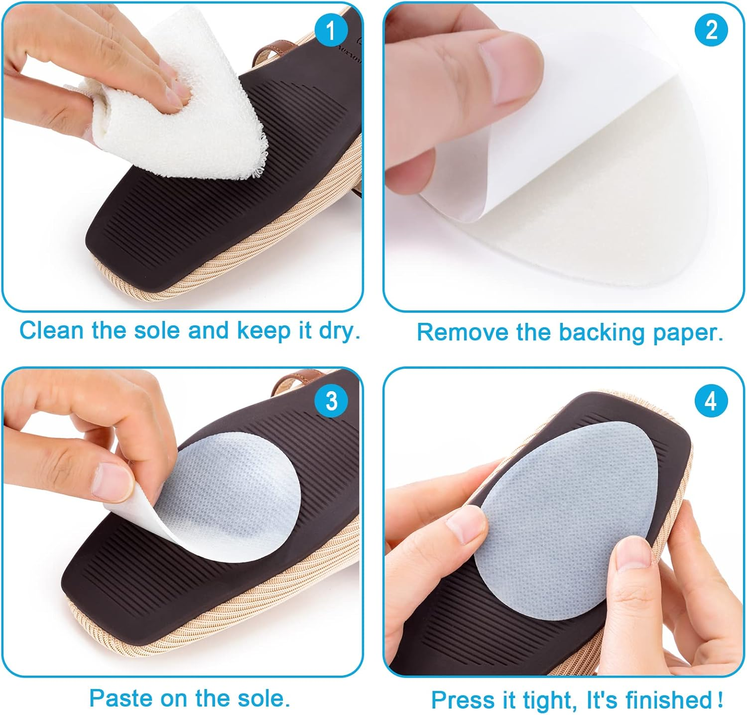 Non-Slip Shoe Pads, GADEBAO Self-Adhesive Anti-Slip Sole Sticker Protector, Premium Odorless Silicone Non Skid Shoe Grips for High Heels, Clear - 8 Pcs, 2.5'' * 3.5'' * 0.04''