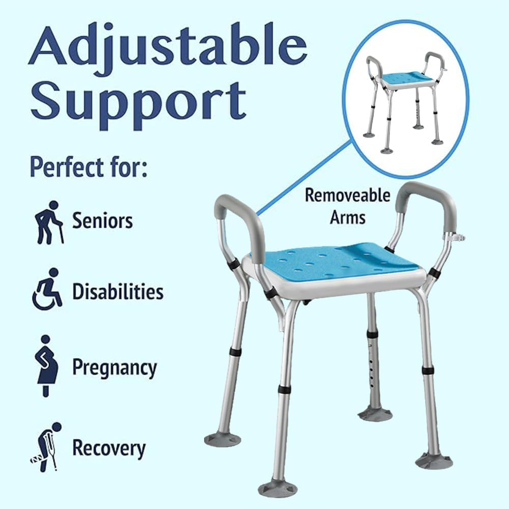 Portable Shower Chair, Bath Bench Tub Seat, Non-Slip Bathroom Stool, 6-Level Height-Adjustable, Max Load 125Kg for Adults Elderly Disabled Safety image number 5