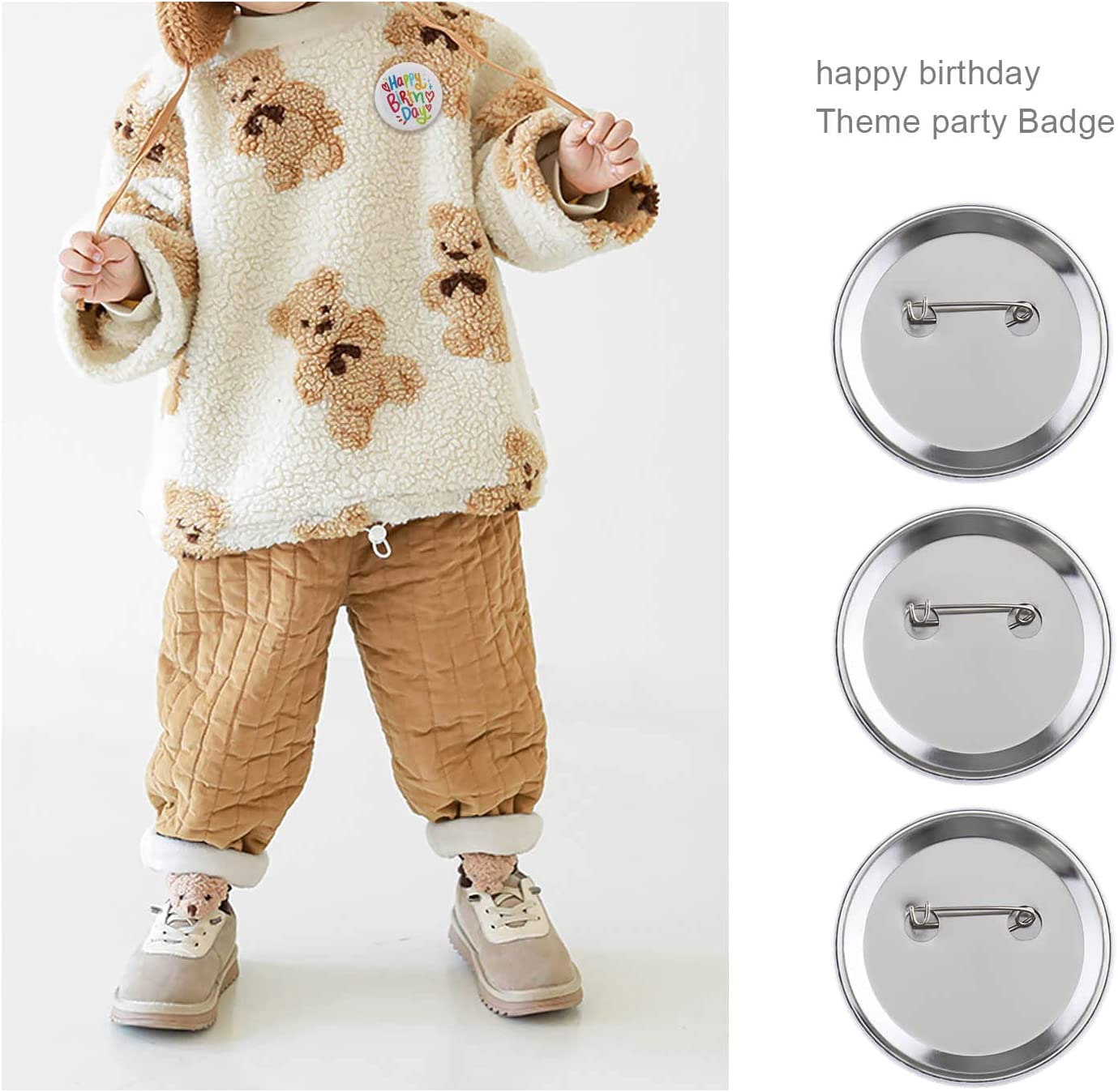 SING F LTD 8PCS Happy Birthday Badges Birthday-Themed Personalised Metal round Button Pins Party Supplies Decoration Essentials for Girls Boys image number 1