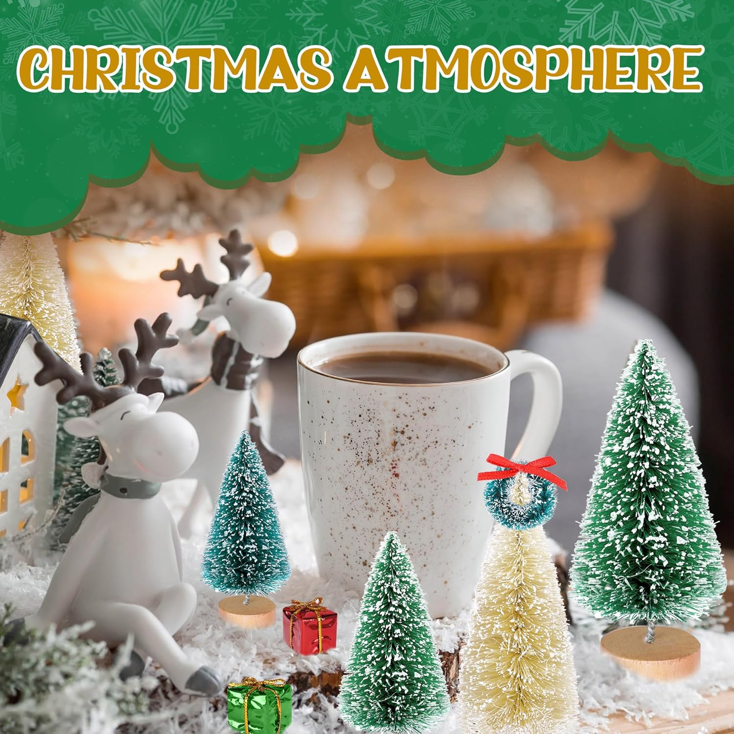 Iceyyyy 56 Pcs Artificial Mini Christmas Trees Set - Miniature Sisal Frosted Christmas Trees Bottle Brush Trees for DIY Crafts Home Table Top Decor image number 5