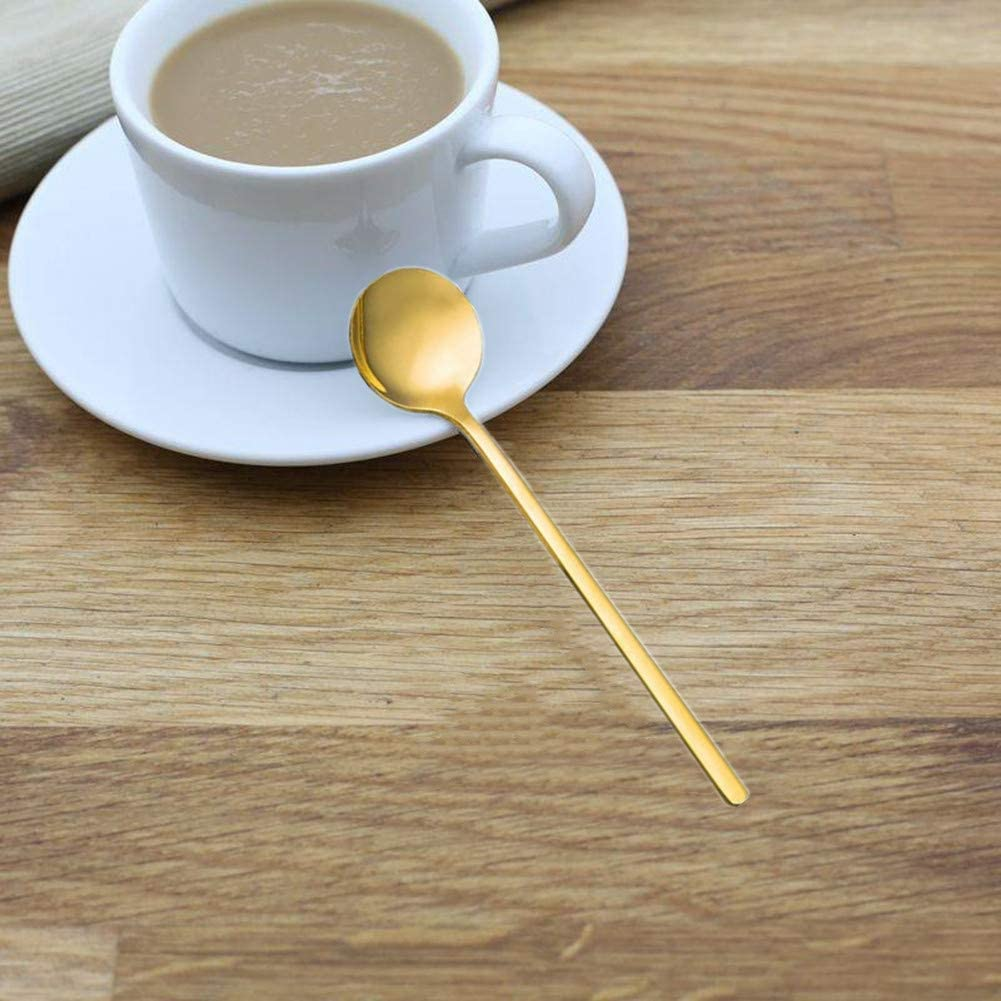 10 Pack Espresso Spoons, Gold Plated Stainless Steel Mini Teaspoons Set for Coffee Sugar Dessert Cake Ice Cream Soup Antipasto Cappuccino,5.3 Inch image number 1