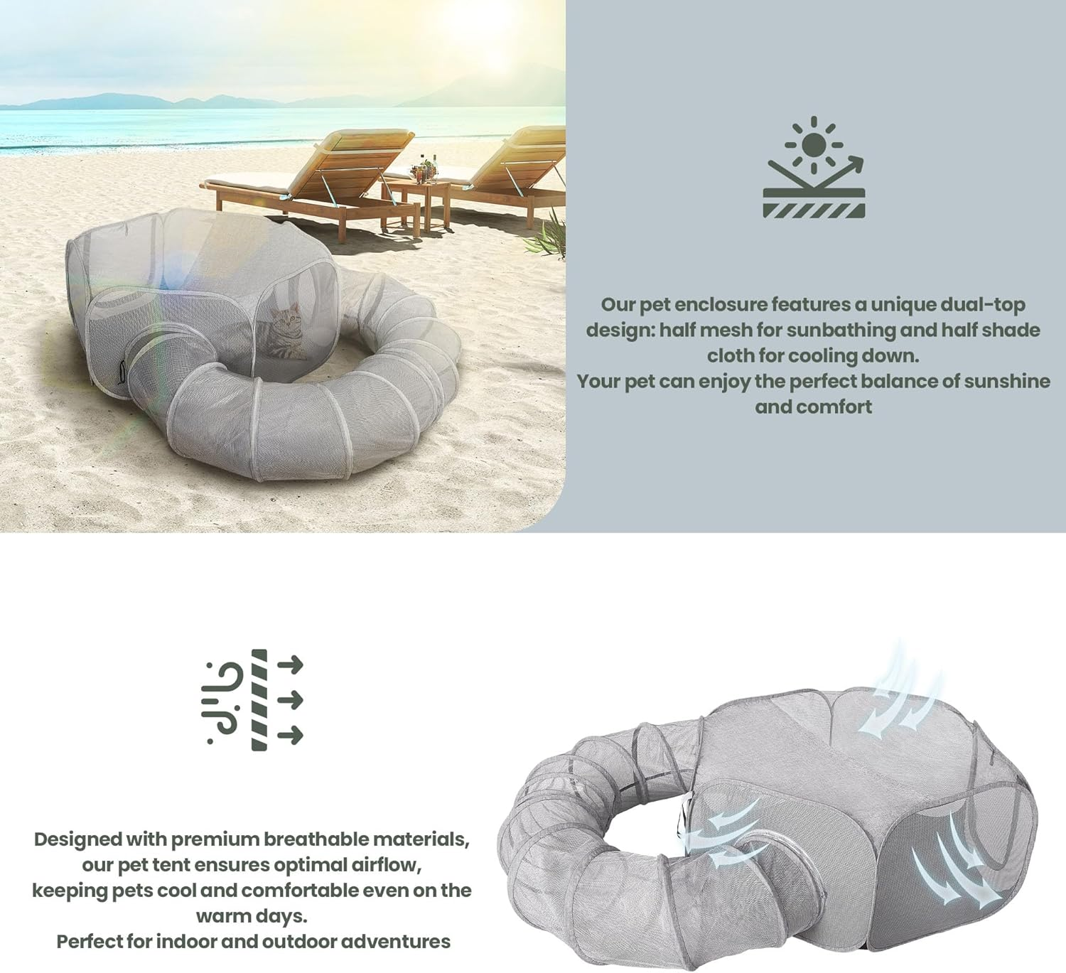 X-ZONE PET Outdoor Cat Enclosure, Portable Catio Playground, Enclosed Tent Playpen Tunnel for Indoor Cats & Small Animals, with Bag Storage 45 Inch Gray image number 2