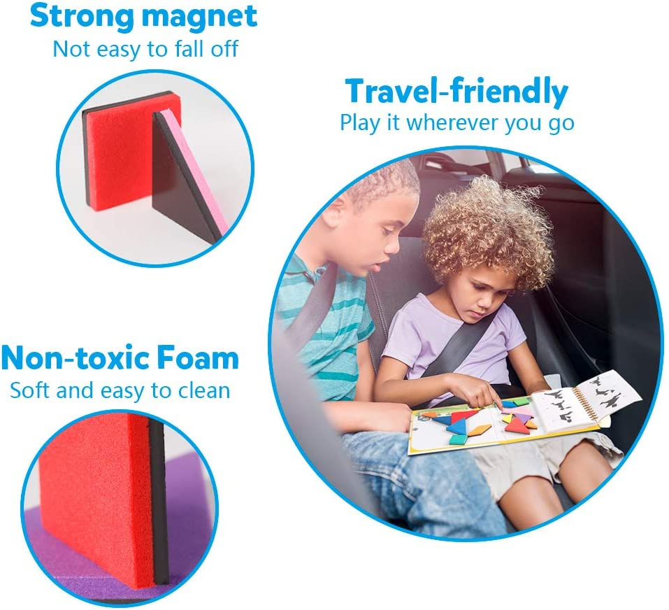 Travel Tangram Puzzle with 3 Set of Magnetic Tangram - Road Trip Tangoes Jigsaw Shapes Dissection Games with Solution - IQ Book Educational Toy Brain Teaser Kid Adult Challenge image number 2