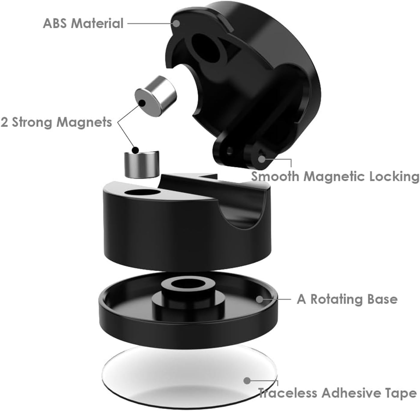 6 Pack Magnetic Cable Clip Desktop Cable Organizer 360&deg; Rotating Adhesive Cord Holder Keeper USB Charger Wire Tidy Holder for Phone Office Desktop Nightstand Car (Black) image number 2