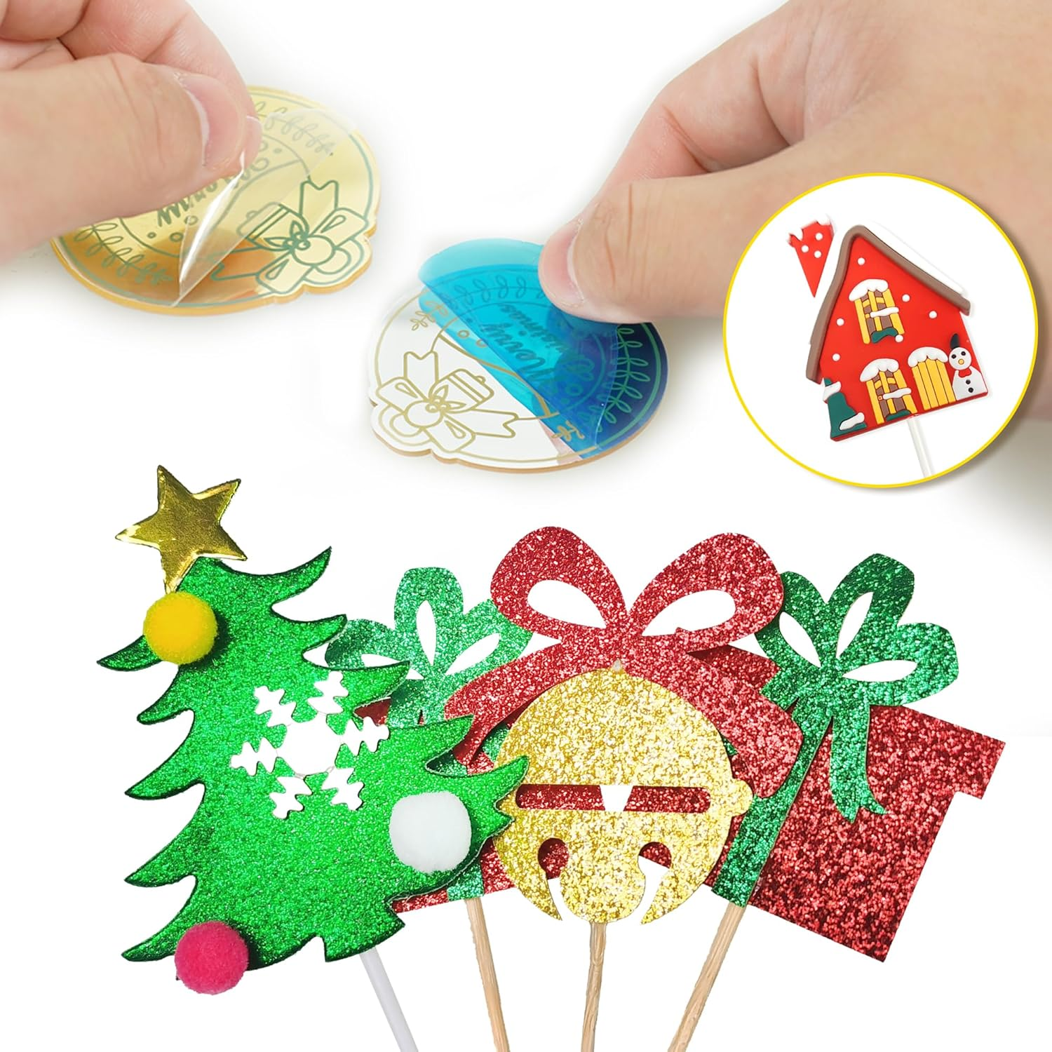 DRWATE 40 PCS Christmas Cake Toppers Merry Christmas Cake Decoration with Colorful Pearl Ball Cake Picks for DIY Cake Insert Decorations Winter Xmas Birthday Party Supplies (Ball) image number 4