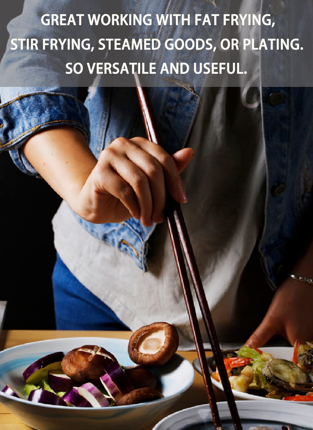 6-Pairs 16.5-Inch Wooden Cooking Chopsticks Set - Long Reusable Chopsticks for Wok Cooking, Noodle Frying, and Asian Deep-Frying - Ideal for Kitchen Use image number 5