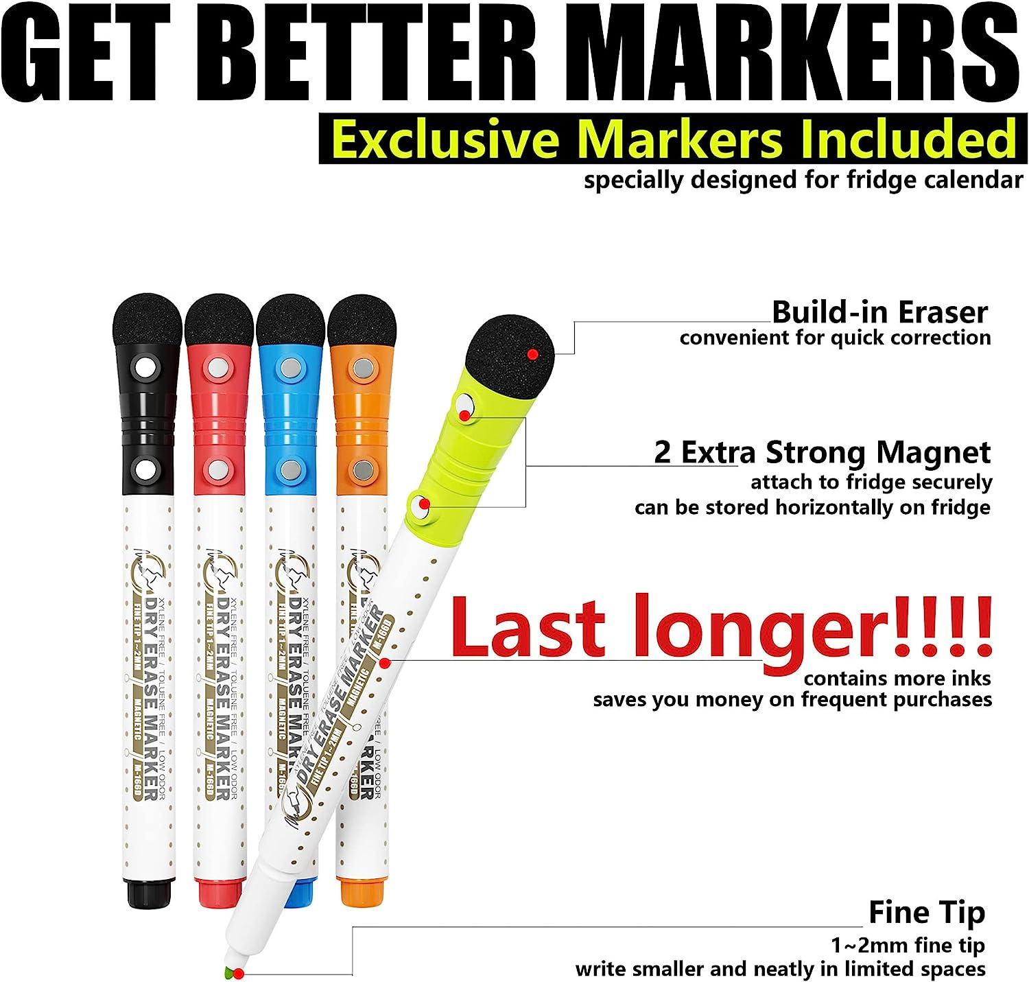 Magnetic Calendar for Refrigerator. Horizontal Weekly Dry Erase Fridge Calendar Whiteboard Meal Planner Menu Board - Thickened Magnet. with Upgraded Fine Tip Marker & Eraser & Holes for Wall Hanging