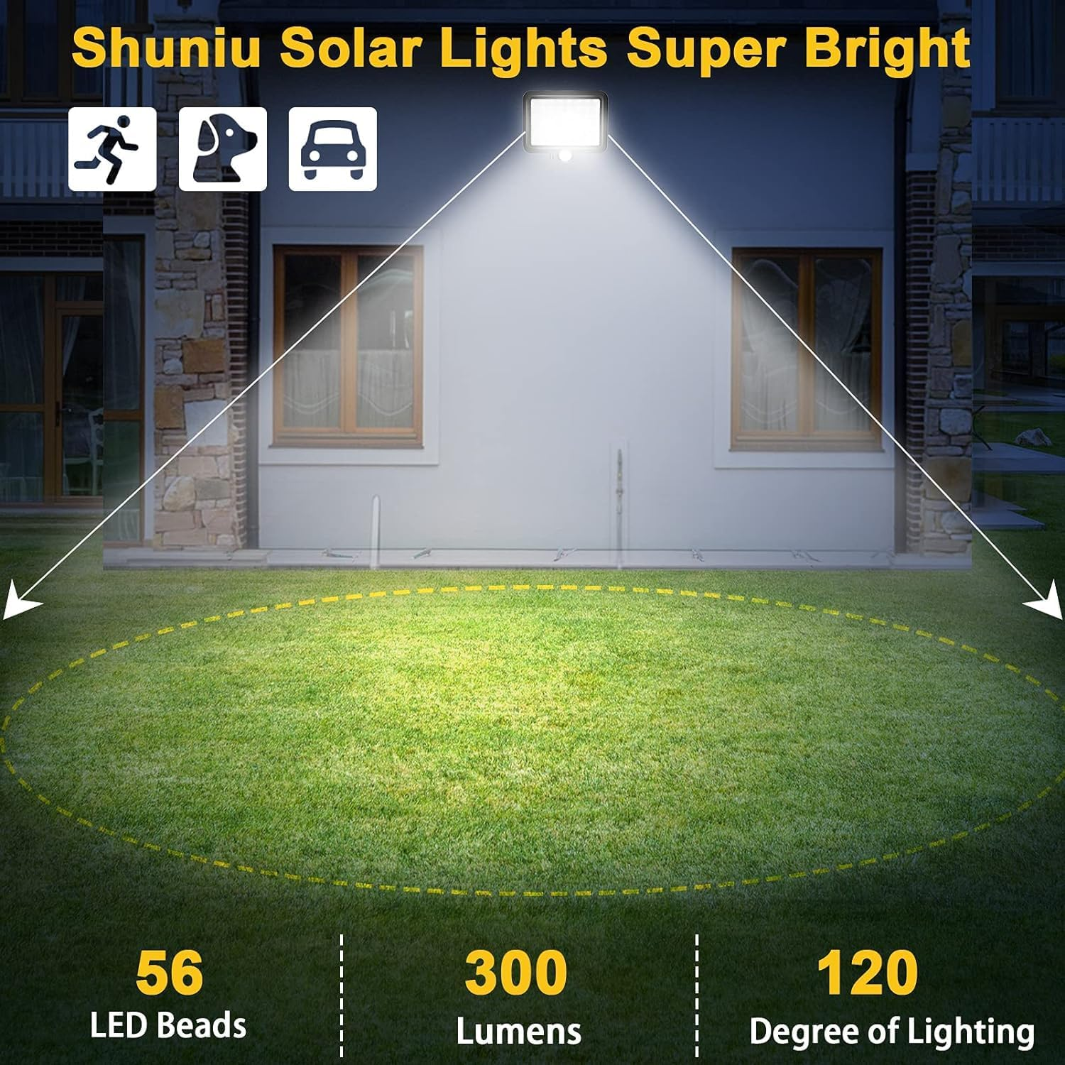 Ludopam Solar Light Outdoor 56 LED Wall Light Solar Security Flood Lights Motion Sensor Bright Solar Powered Porch Lights IP65 Waterproof 120&deg; Sensor Angle for Patio Barn Garden Pathway Yard Lawn image number 2