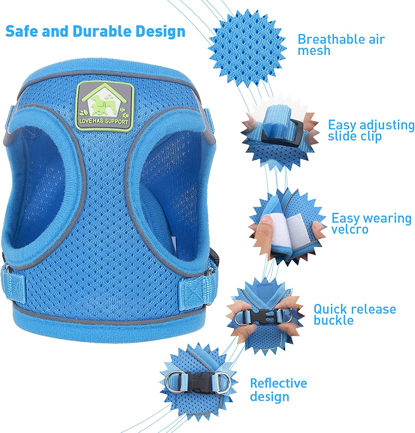 Harness Vest and Leash for Cat Dog: Escape Proof Collar Harness with Lead Set for Kitten Small Puppy, Adjustable Soft Harness with Reflective Strips for Walking image number 3