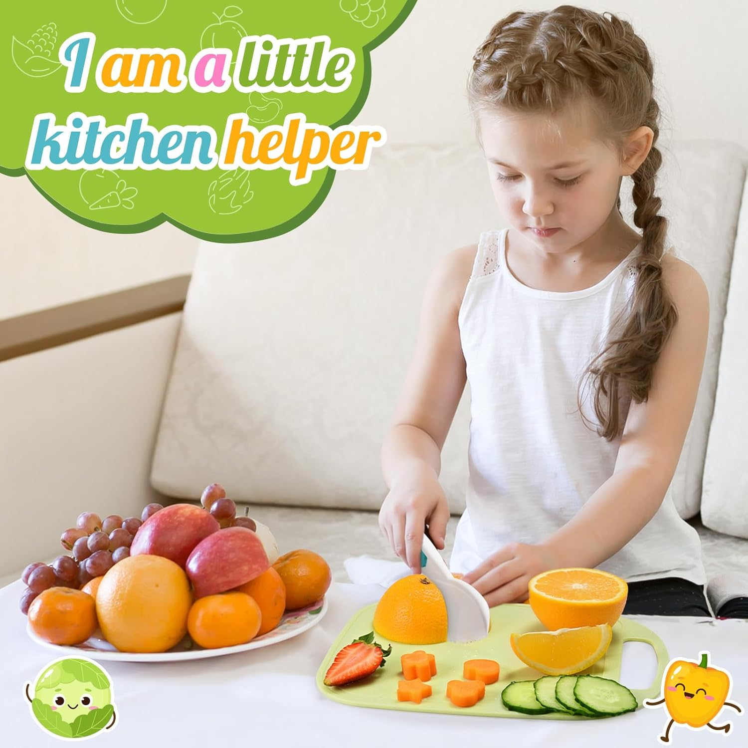 Kids Knife Set for Kids, Vingtank Real Cooking Toys for 3 4 5 6 7 Year Old Girl Boy Gifts Montessori Kitchen Tools for Toddlers Girls Toys Age 3-5 4-6 Cutting Board Safe Knives Birthday Gift Green image number 1