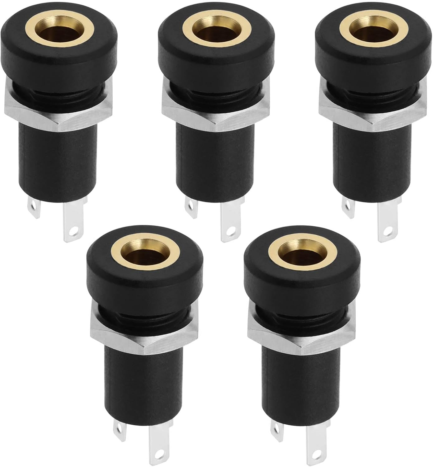 Emsea 5PCS 3.5Mm Audio Jack Socket 3 Pole Stereo Socket Connector Headphone Jack Connector Stereo Solder Panel Black with Nut image number 3