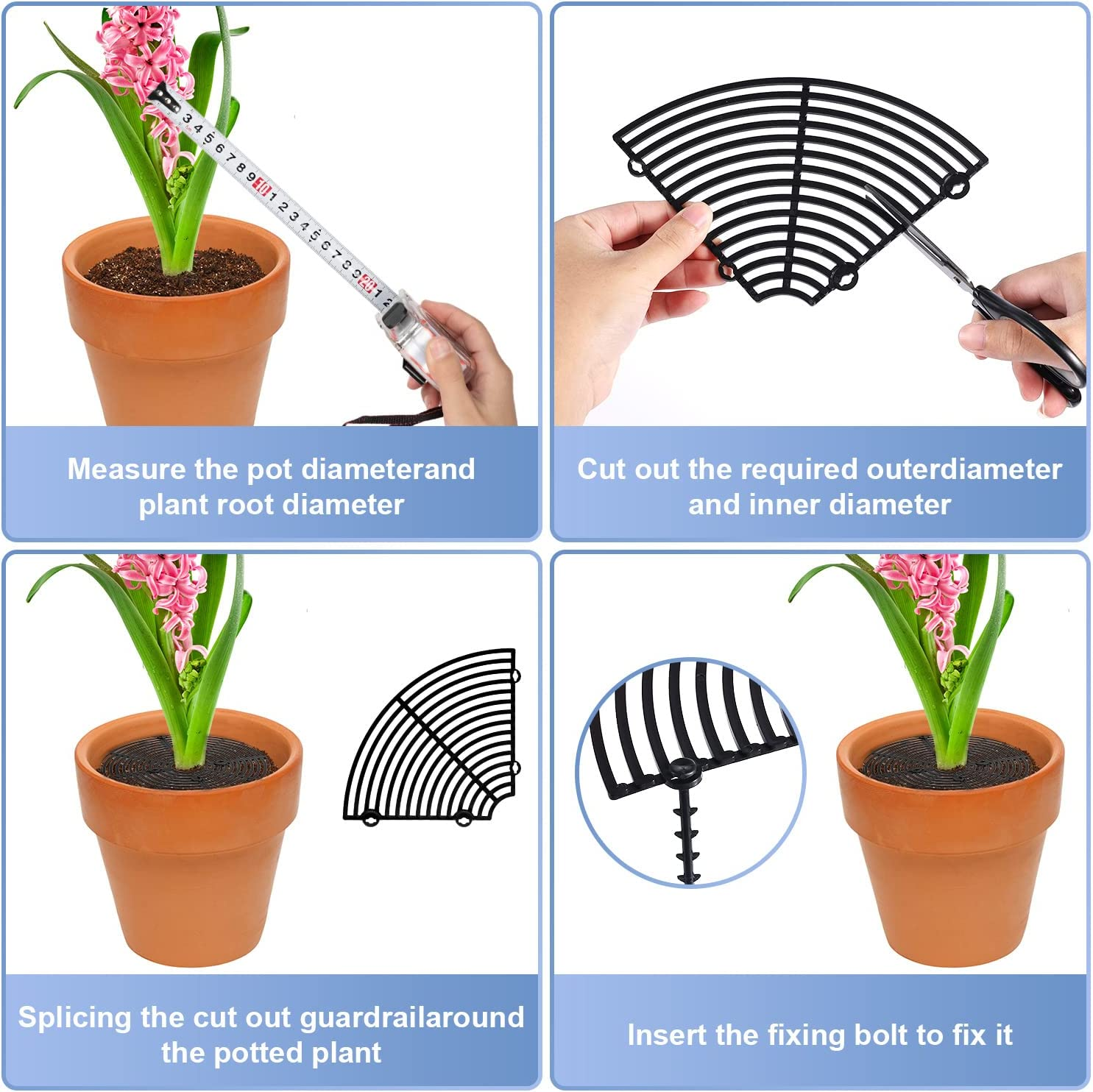 Luter Planter, 3 Pack 11.8'' Plastic Indoor Plant Pot Protector, Cuttable, Flower Pot Soil Cover, Cat Digging Stopper (Black)