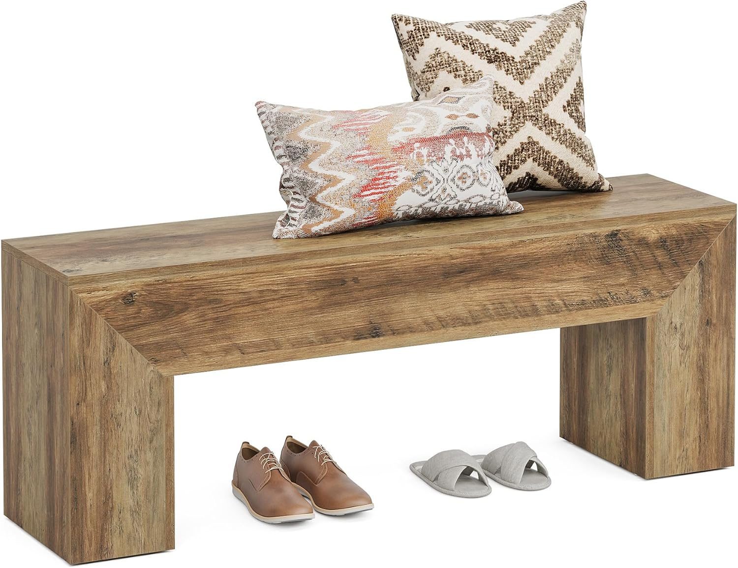 Tribesigns 120Cm Wood Bench, Farmhouse Entryway Bench Seat, Indoor End of Bed Bench with Storage Capability for Living Room, Bedroom, Hallway, Easy Assembly, Oak Brown image number 3