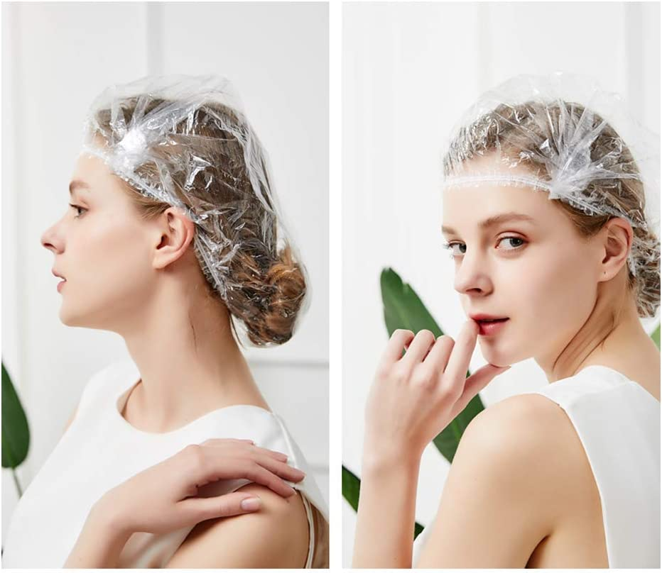 Disposable Shower Caps 100 Pieces , Clear Plastic Shower Cap, Shower Caps for Women Hair Cover Cap Waterproof Bath Caps for Hair Treatment, Spa, Hotel and Hair Solon, Home Use,Portable Travel Hair Shower Cap image number 4