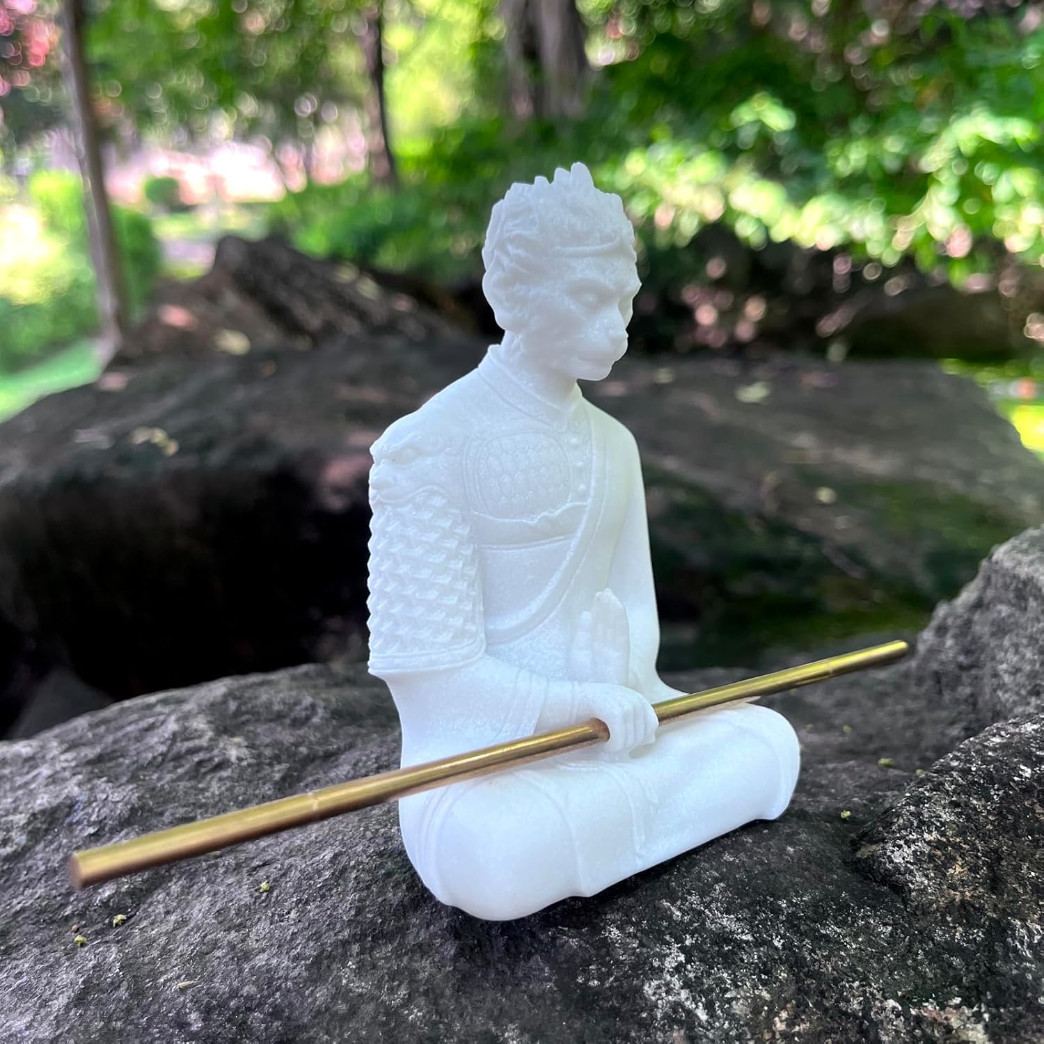 Buddha Statue Wukong Monkey Statue, Zen Garden Decor, Monkey King Prayer Figurine,Feng Shui Ornaments for Outdoor Gardens&Indoor Meditation, Statues for Home Office Fish Tank Aquarium Decor (White) image number 4