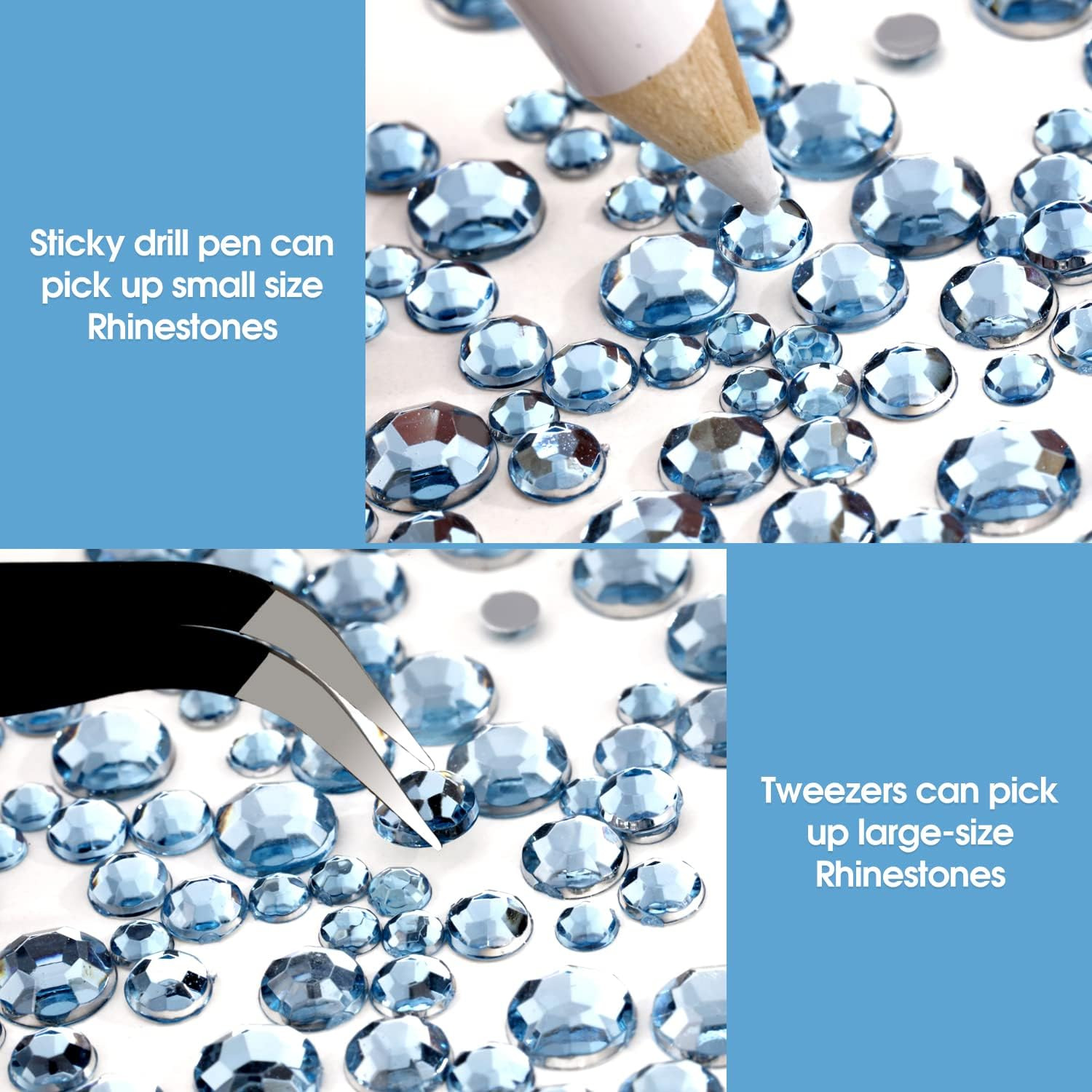 5320Pcs Nail Art Rhinestones Kit 6 Sizes (1.5-6 Mm) with Storage Organizer Box/Wax Pencil/Tweezers for Nail Art Craft (Light Blue)