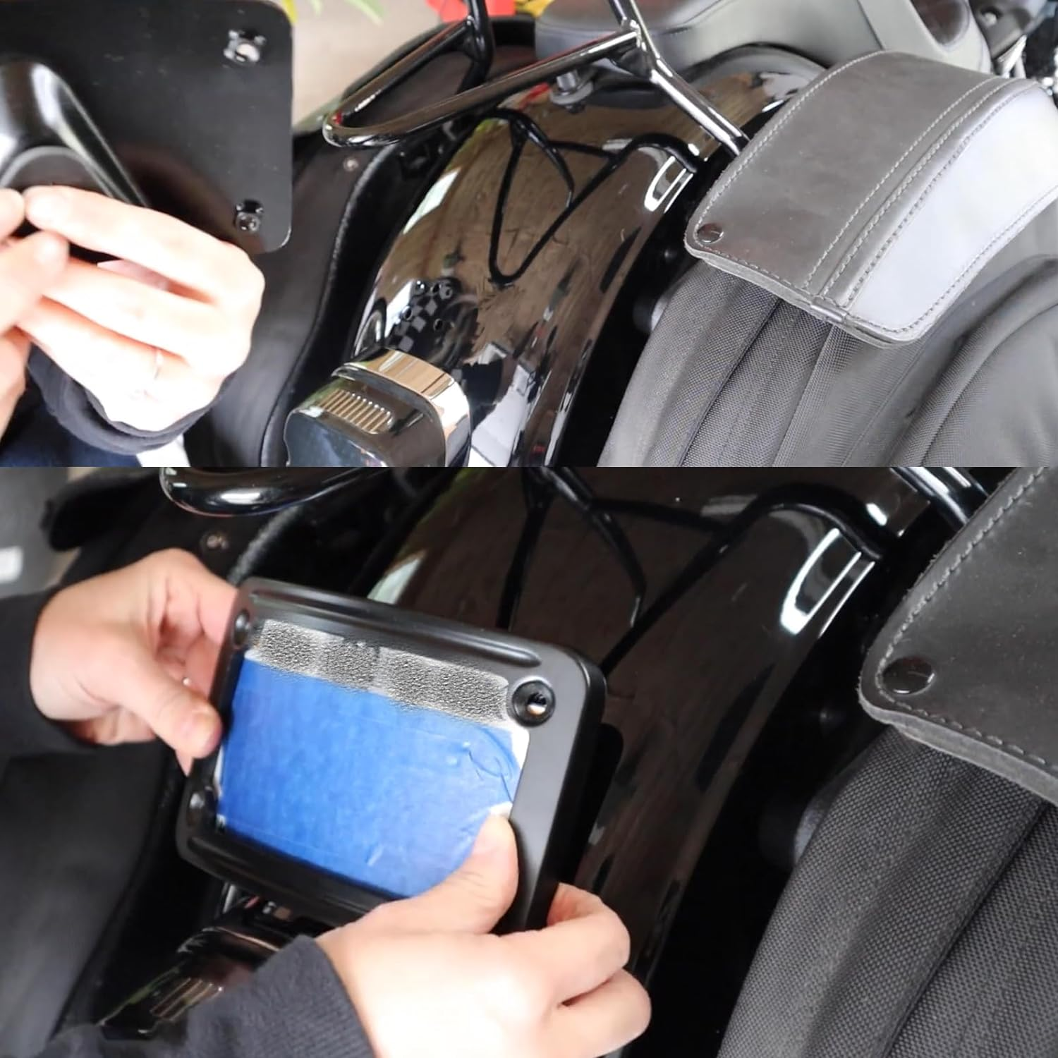 3148 Curved Laydown License Plate Mount with Frame Compatible with Harley Davidson 3 Hole Mount (Black) - Black image number 5