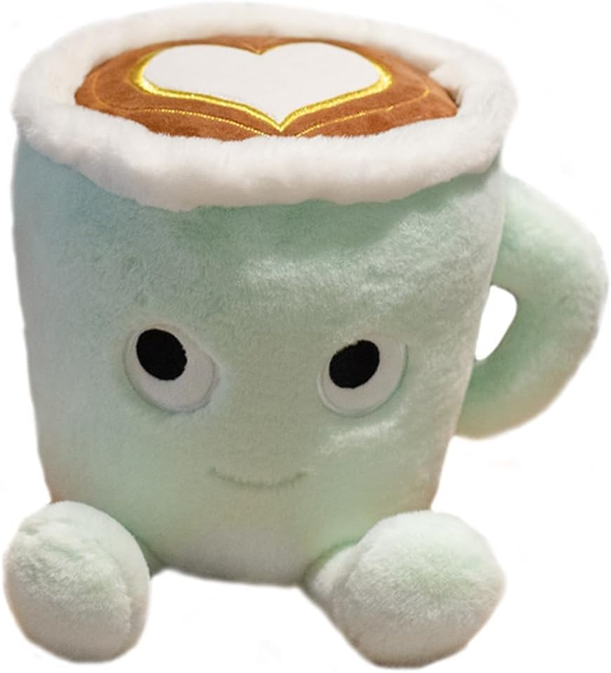 Latte Plush Pillow, 11.8 Inch Coffee Mug Plush Doll Toy, Cartoon Coffee Stuffed Plushies, Soft Cup Fluffy Friend, Interesting Holiday for Kids Adults Boys Girls (Green)
