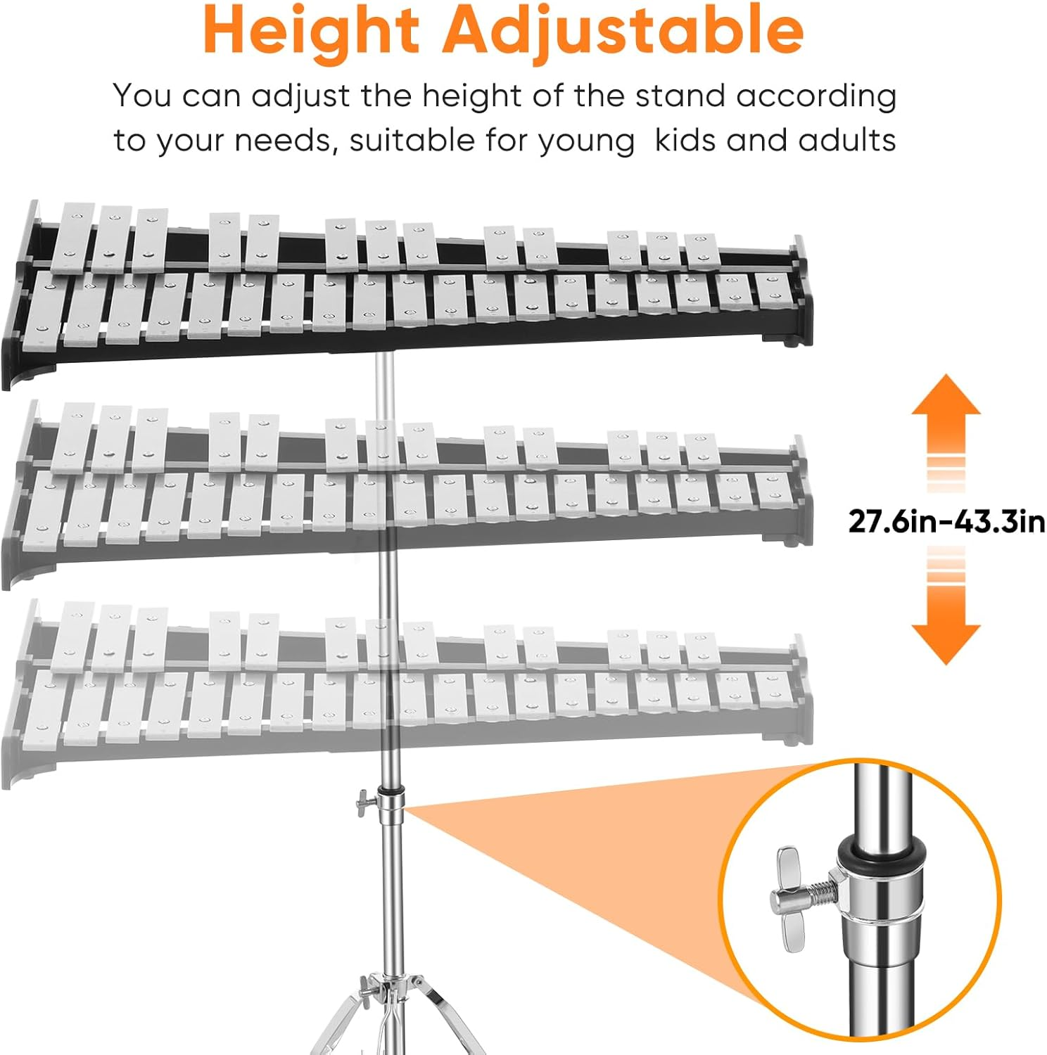 Glockenspiel Xylophone Bell Kit (32 Notes with Stand,Pad) image number 1