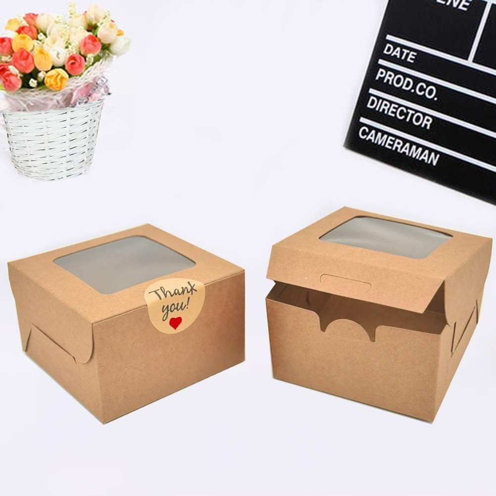 50 Pack Brown Bakery Boxes, 4X4X2.5 Inches Small Pastry Treat Boxes with Window, Gift Packaging for Cookies, Pastries, Mini Cakes, Donut, Pie Slice, Stickers Included image number 2