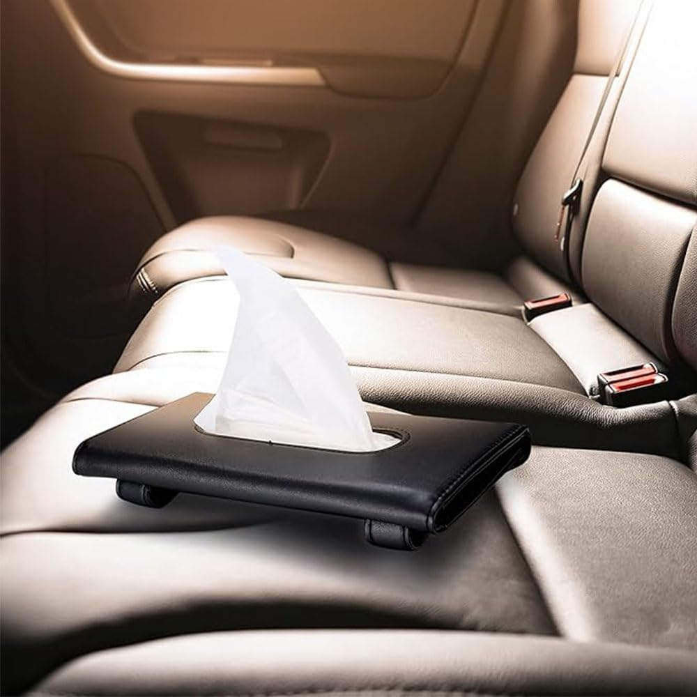 Car Visor Tissue Holder, PU Leather Napkin Box, 2-Pack, Black image number 4