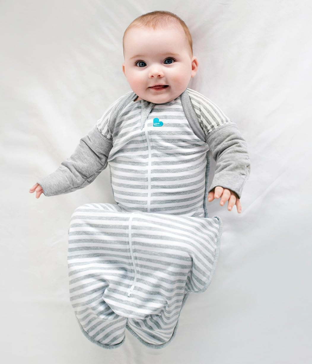 Love to Dream Arm Warmers Winter Warm, 2.5 Tog, 4-12 Months, Attached Mittens Help Keep Little Hands Warm, Stripe Grey image number 1