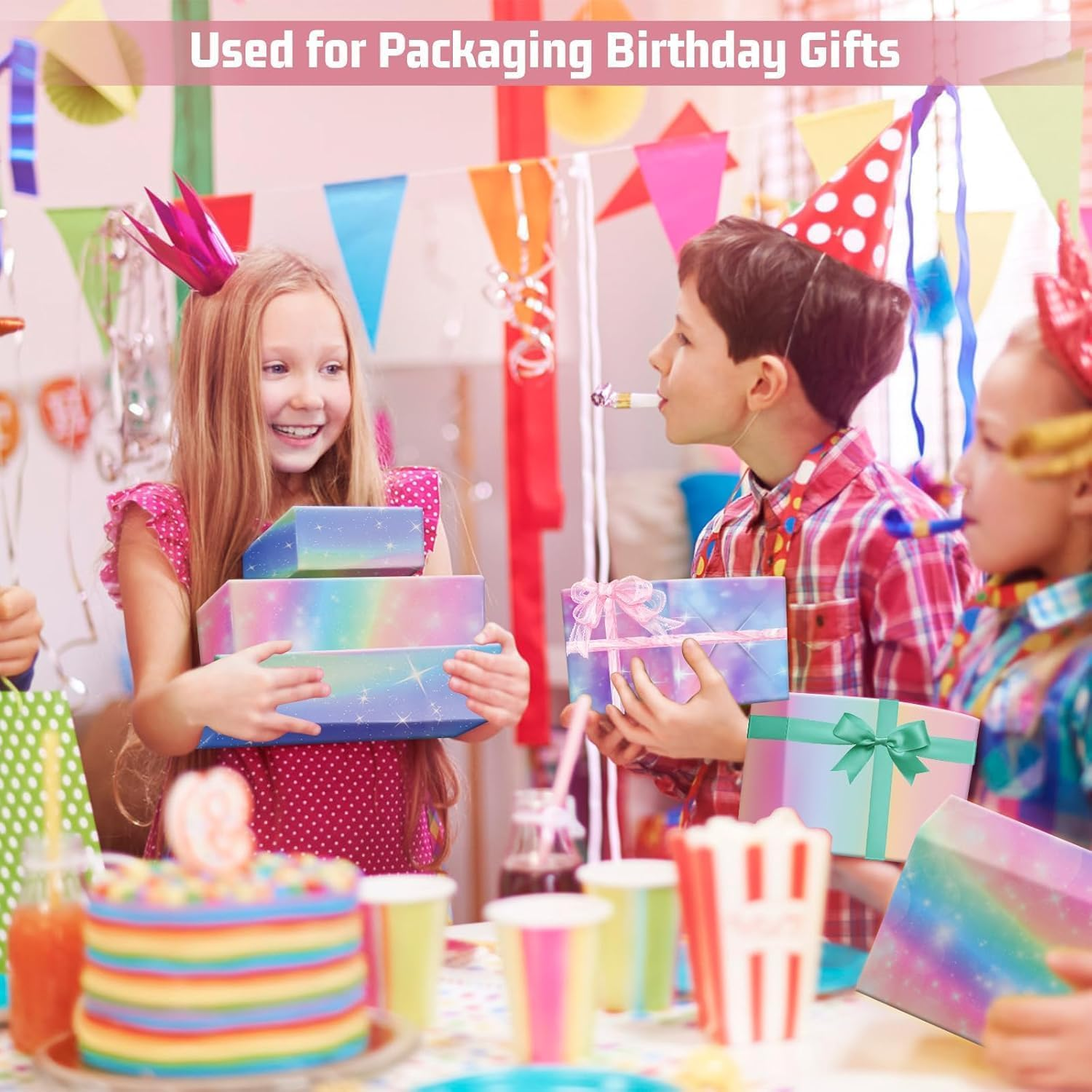 Xugoox 8 Sheets Rainbow Gradient Wrapping Paper for Women Girls Gifts, Matte Pink Purple Colorful Gift Wrap for Birthday Wedding Valentines 20 X 28 In image number 5