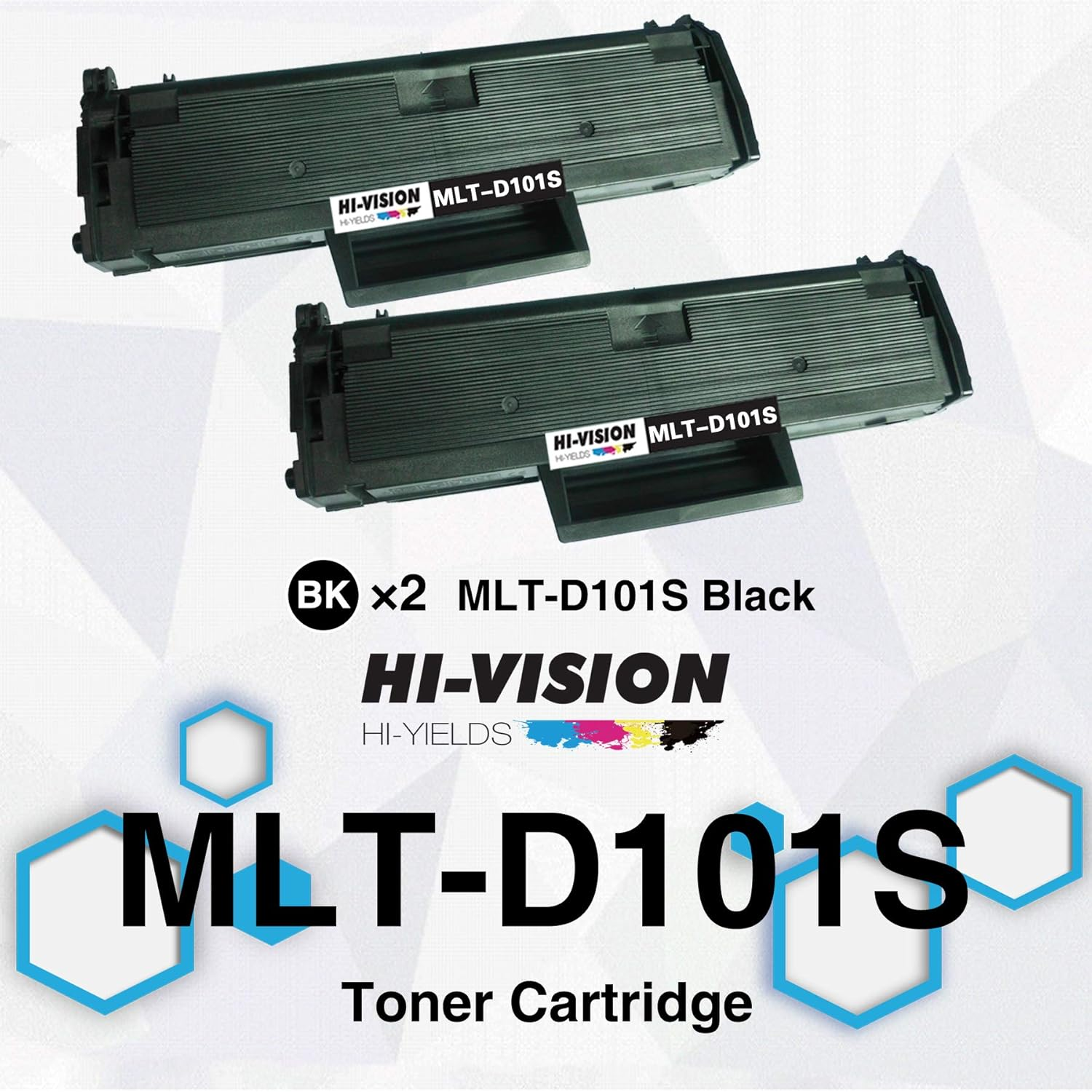 2-Pack Hi-Vision Compatible Samsung MLT-D101S MLTD101S 101S Toner Cartridge Replacement for SCX-3405F SCX-3405W SCX-3405FW ML-2165W ML-2160 ML-2161 Ml-2166W SCX-3400F SCX-3400FW Printer (Black)