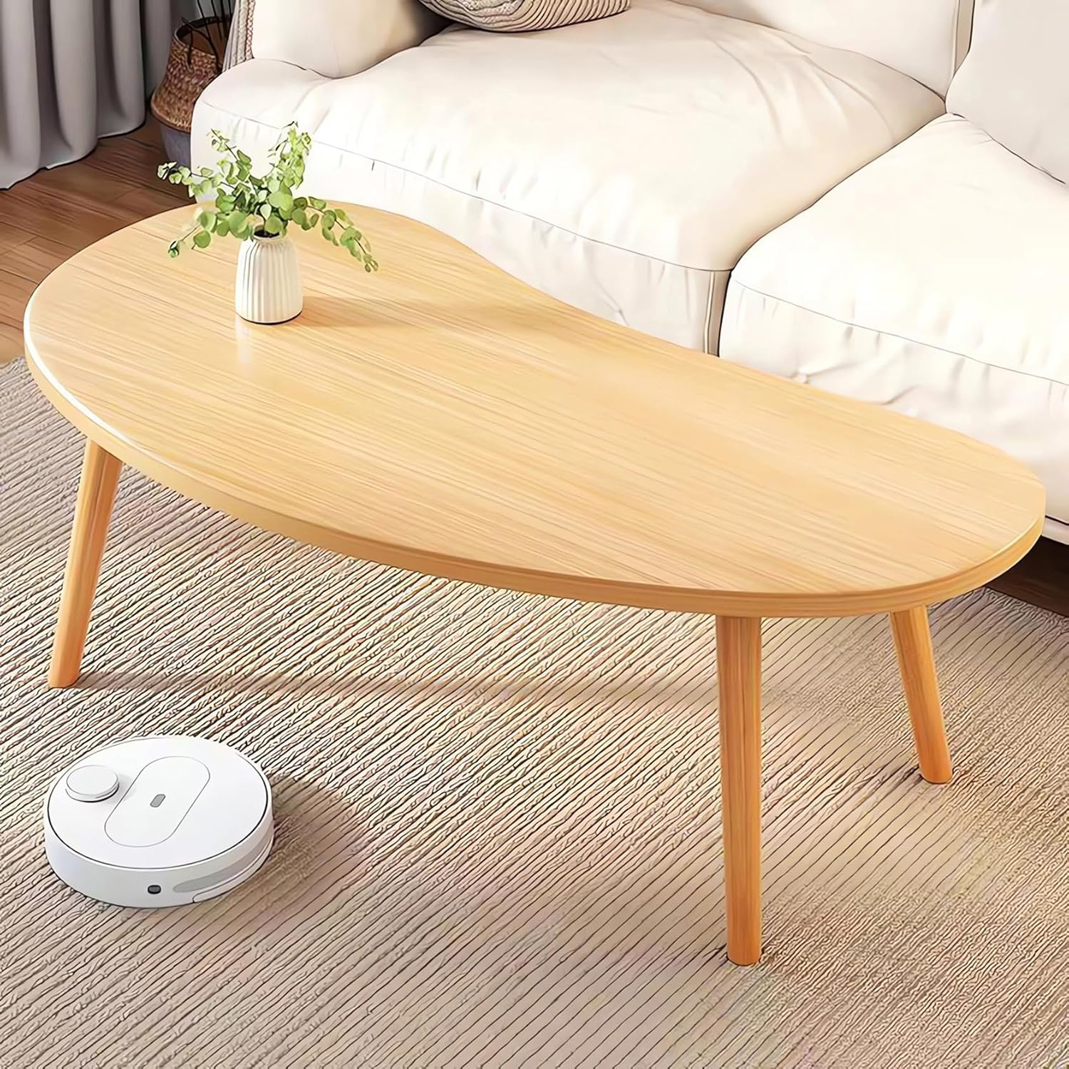Modern Cloud-Shaped Coffee Table, 80Cm X 40Cm X 42Cm, Living Room Furniture, Wood/White A263 (B Wood)