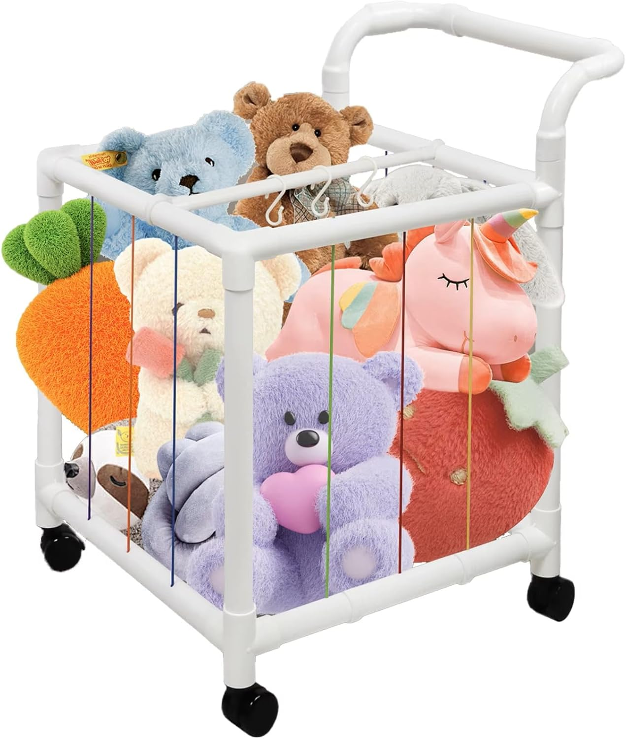 Stuffed Animal Storage Zoo, 360&deg; Rotatable Wheels Plush Tower Storage Single Layers Organizers Cage Holder with Elastic Band and Net for Bedroom Playroom Storage (50X50X50Cm) image number 2