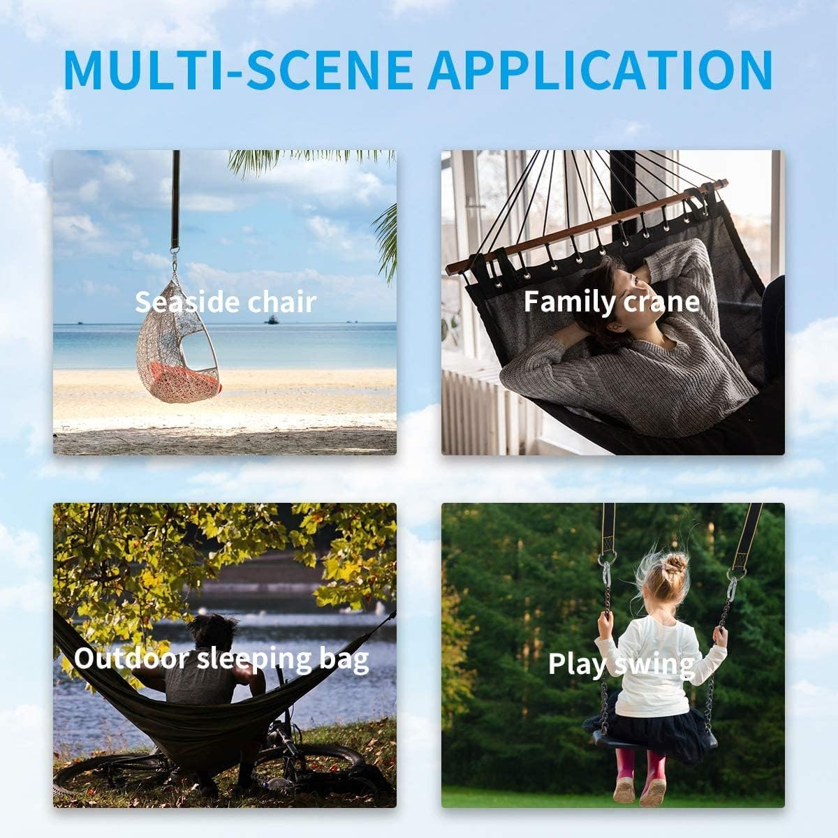 Extra Long Tree Swing Straps, 10FT Tree Swing Hanging Straps Kit Holds 1800 Lbs with Tree Protector, Heavy Duty Carabiner Perfect for Swings & Hammocks image number 3