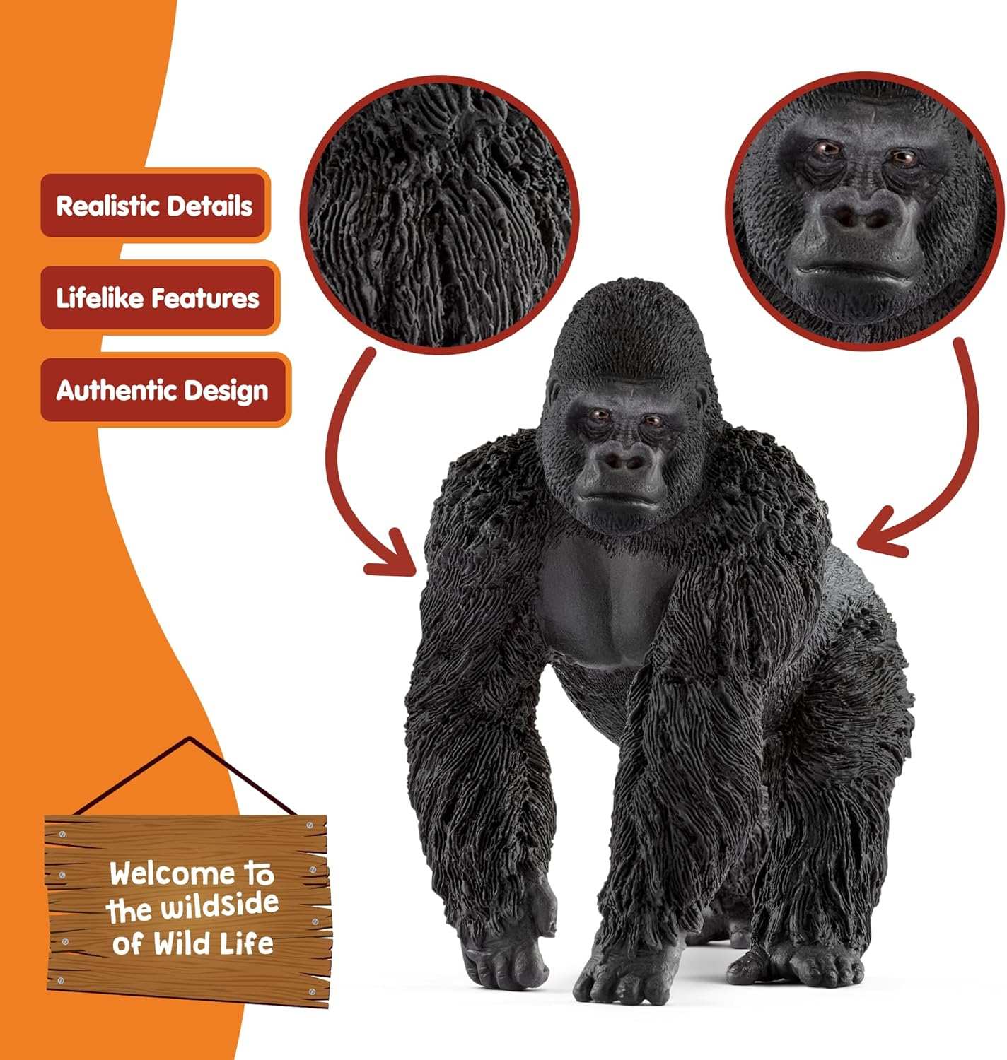 Schleich WILD LIFE 14770 Realistische Gorilla M&auml;nnchen Tiere Figur - Realistisches Gorillam&auml;nnchen - Tiere Figuren Sets F&uuml;r Fantasievolles Spiel Ab 3 Jahren image number 2