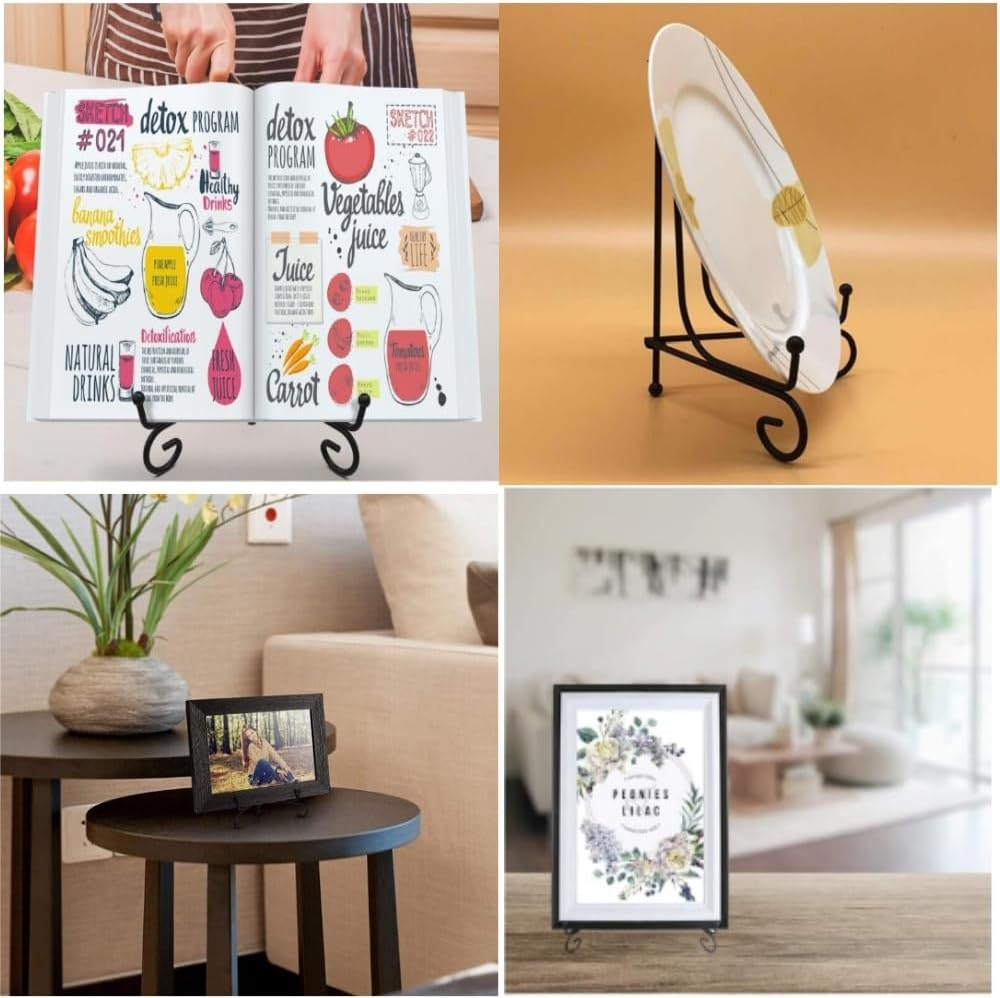 4Pcs Plate Stands for Display, Anti-Slip Iron Tabletop Display Stand, Foldable Metal Easel Stand Holder for Picture Frame, Decorative Plates, Photo, Collectibles, Artworks, Platter, Book(6In) image number 1