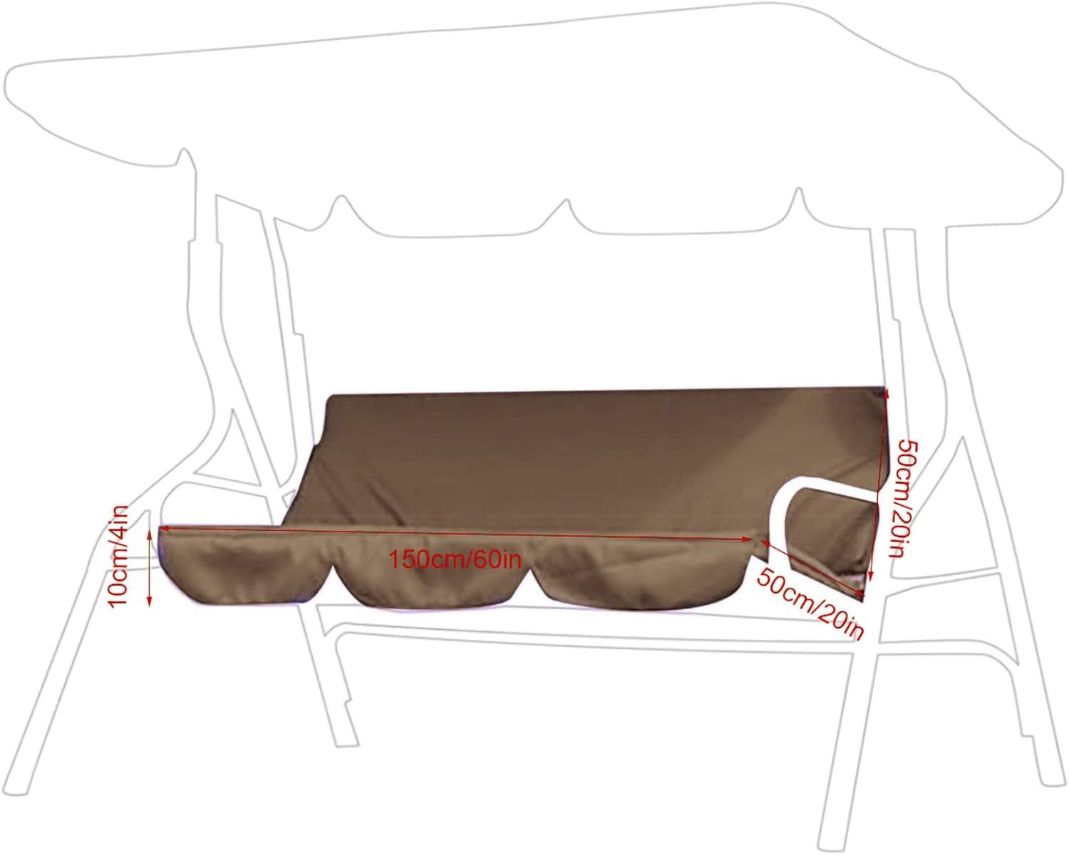 Bench Cushion Cover, 59.1X19.7X3.9In Outdoor Cushions, Waterproof Swing Cushion, Swing Seat Cushion Cover Replacement, 3 Seat Swing Chair Swing Hammock Protector (Coffee)