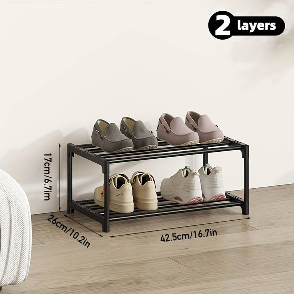 2 Tier Shoe Rack,Small Shoe Rack,Rustproof Coating Shoe Rack,Suitable for Dormitory,Rental House,Balcony,Hallway,Quick Assembly