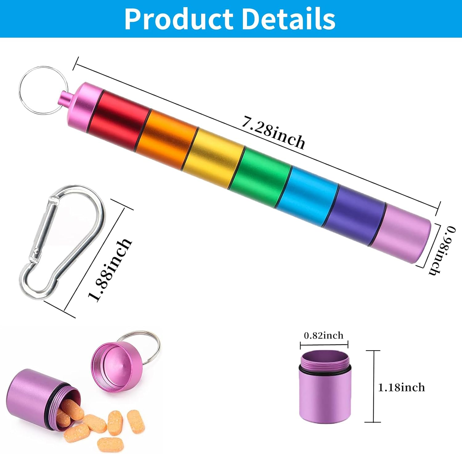 Pill Box Organizer, 7 Compartment Pill Case, Waterproof Emergency Medicine Container, Daily Pills Holder, Pill Dispenser Storage Box with Keychain, Ideal for Travel/Outdoor/Crush-Resistant - Sliver image number 7