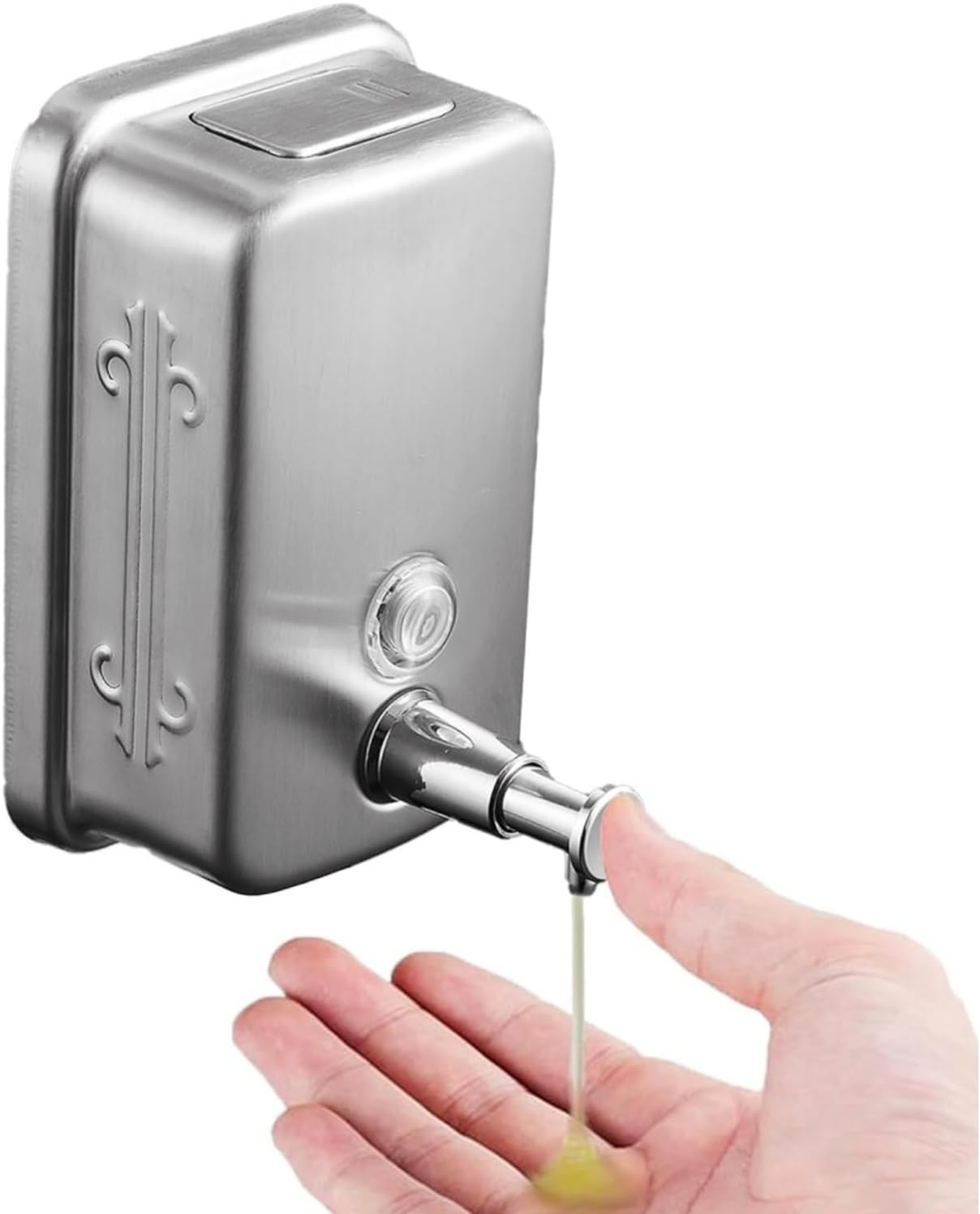 Commercial Soap Dispenser Wall Mount Stainless Steel Manual Pump Liquid Rust-Proof Leak Free for Bathroom Restaurant 500Ml/17Oz (Silver)