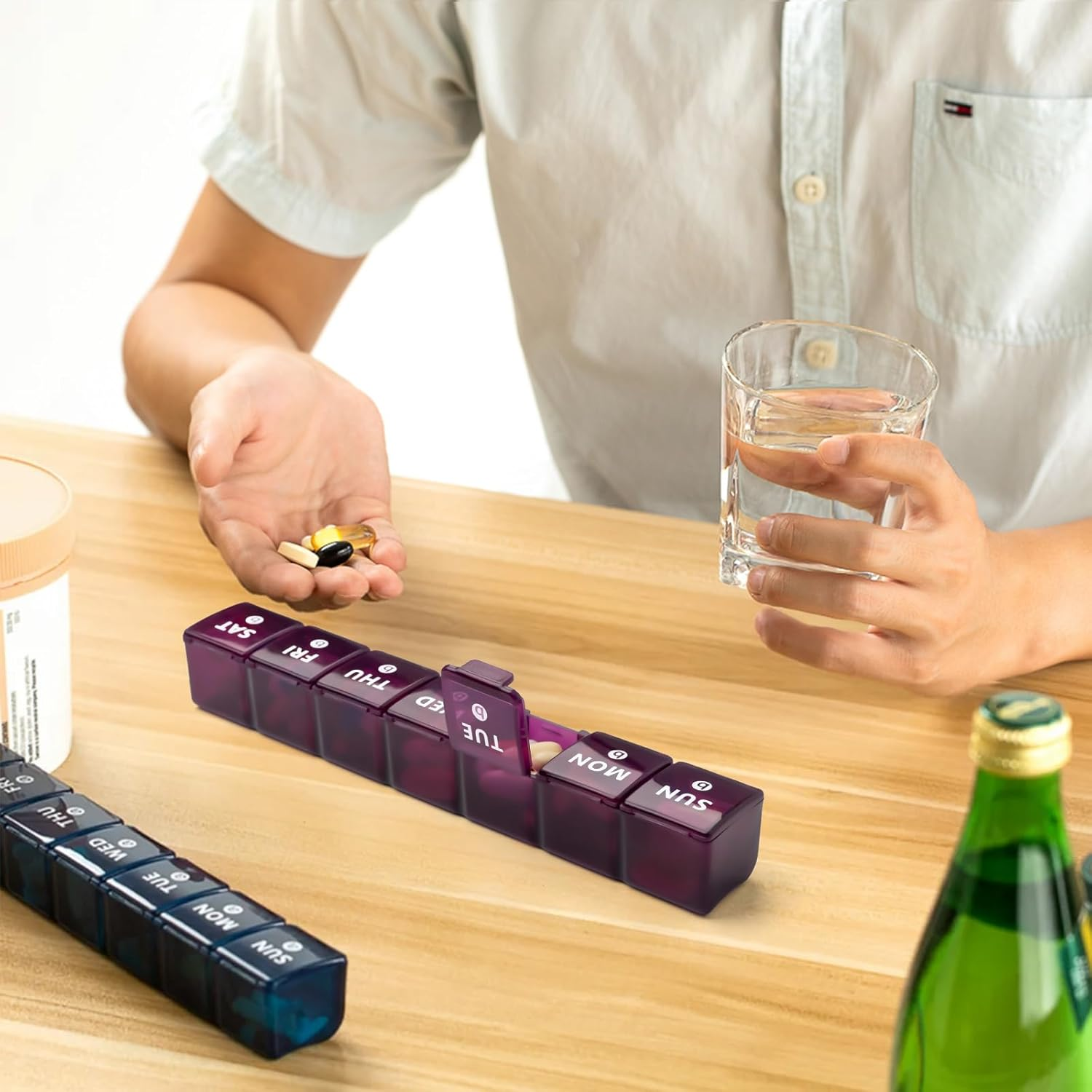 Weekly Extra Large Pill Organiser for Travel 2Pack, 2Week Pill Boxes and Organizer,Big Compartments Pill Case,7Day XL Medication Organiser Dispenser for Fish Oils Vitamin Holder Supplement (Blue,Purple)